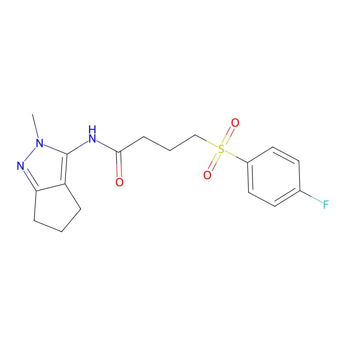 4-((4-fluorophenyl)sulfonyl)-N-(2-methyl-2,4,5,6-tetrahydrocyclopenta[c]pyrazol-3-yl)butanamide molecular structure, CAS 1105251-69-1