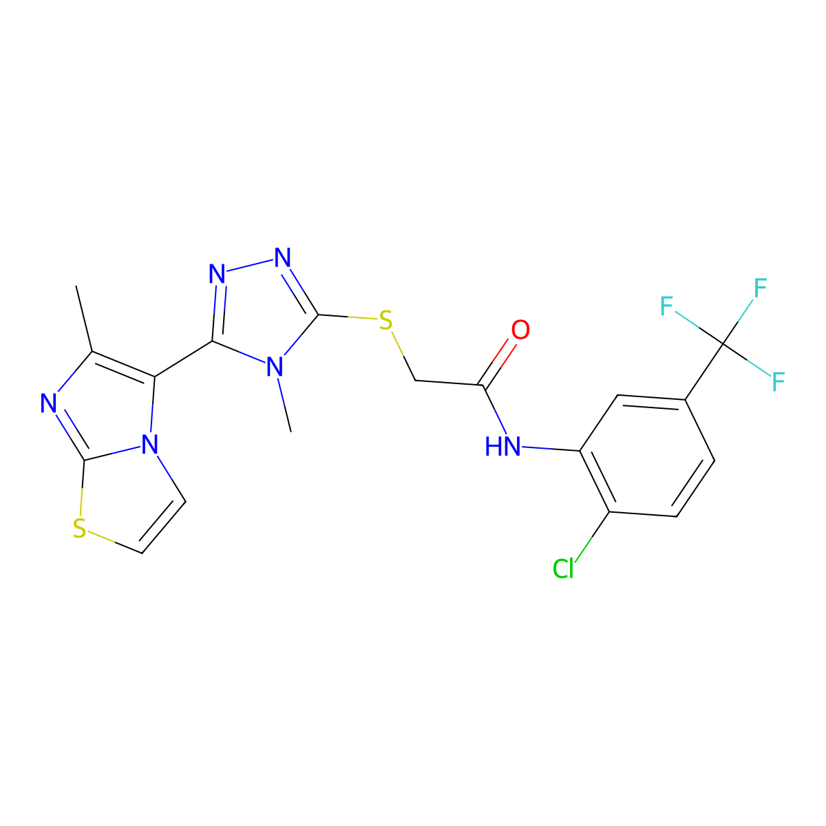 N-(2-chloro-5-(trifluoromethyl)phenyl)-2-((4-methyl-5-(6-methylimidazo[2,1-b]thiazol-5-yl)-4H-1,2,4-triazol-3-yl)thio)acetamide molecular structure, CAS 1105251-78-2