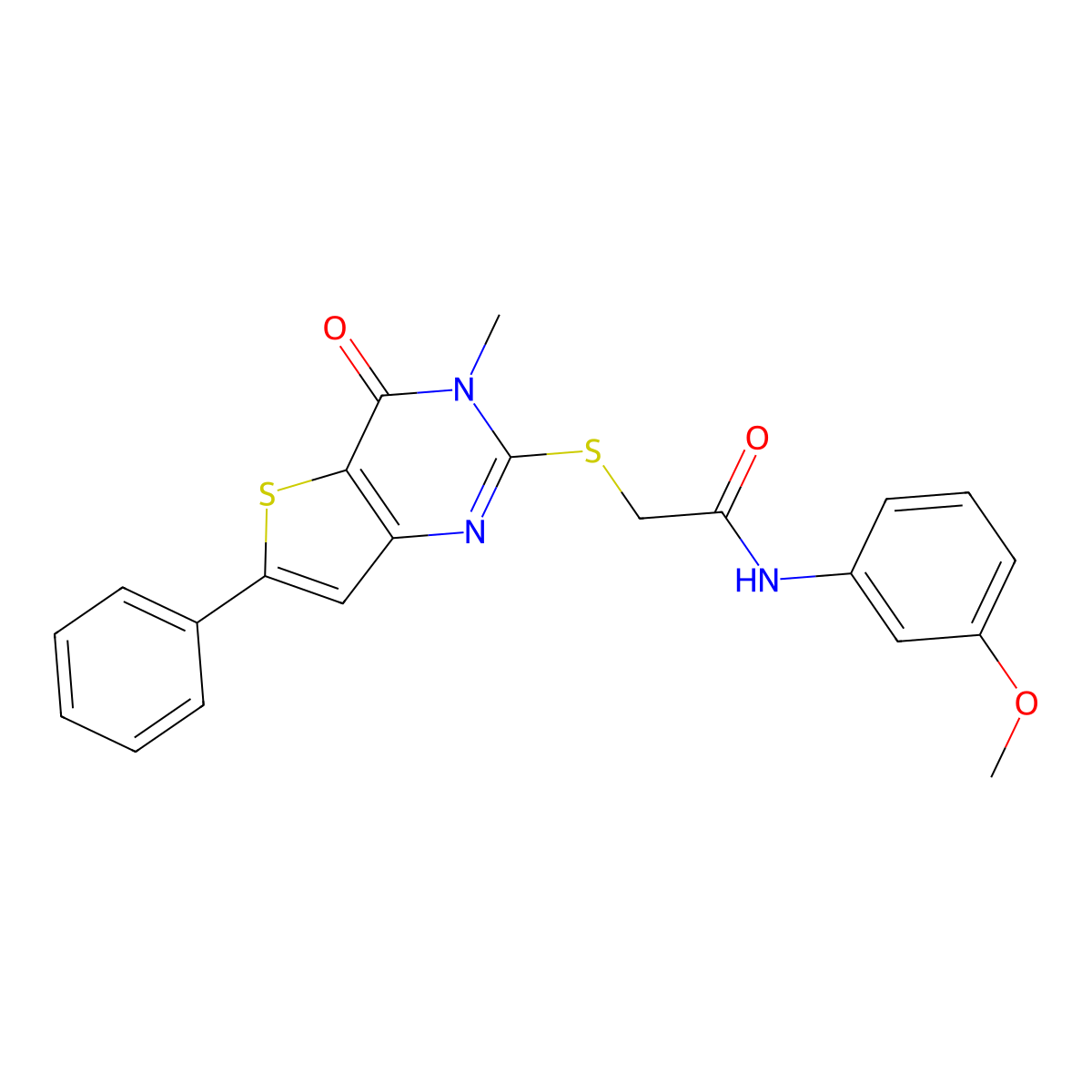 N-(3-methoxyphenyl)-2-((3-methyl-4-oxo-6-phenyl-3,4-dihydrothieno[3,2-d]pyrimidin-2-yl)thio)acetamide molecular structure, CAS 1105251-80-6