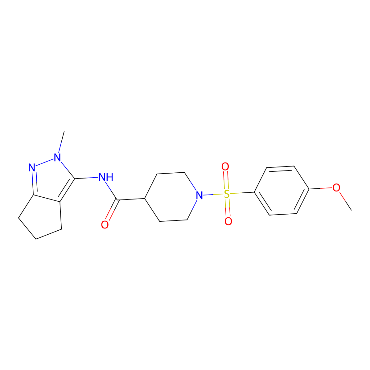 1-((4-methoxyphenyl)sulfonyl)-N-(2-methyl-2,4,5,6-tetrahydrocyclopenta[c]pyrazol-3-yl)piperidine-4-carboxamide molecular structure, CAS 1105251-81-7