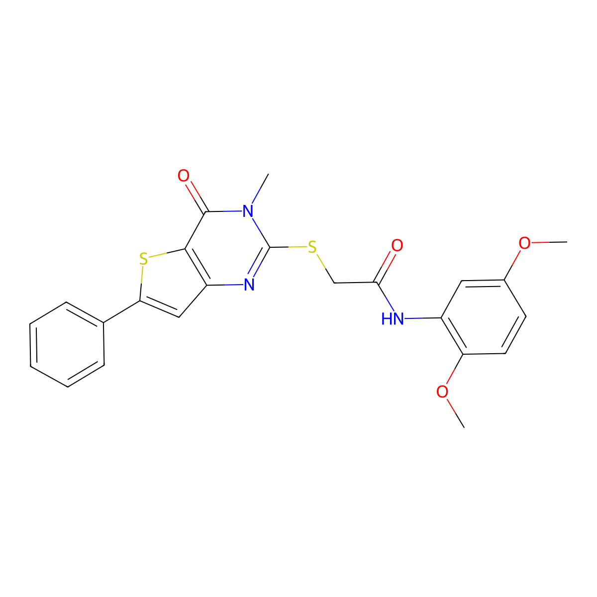 N-(2,5-dimethoxyphenyl)-2-({3-methyl-4-oxo-6-phenyl-3H,4H-thieno[3,2-d]pyrimidin-2-yl}sulfanyl)acetamide molecular structure, CAS 1105251-84-0