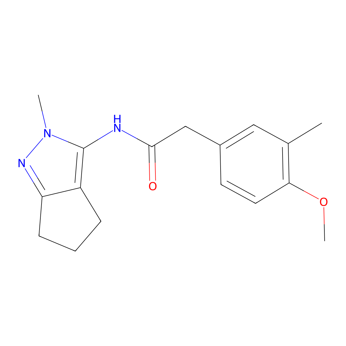 2-(4-methoxy-3-methylphenyl)-N-{2-methyl-2H,4H,5H,6H-cyclopenta[c]pyrazol-3-yl}acetamide molecular structure, CAS 1105251-92-0