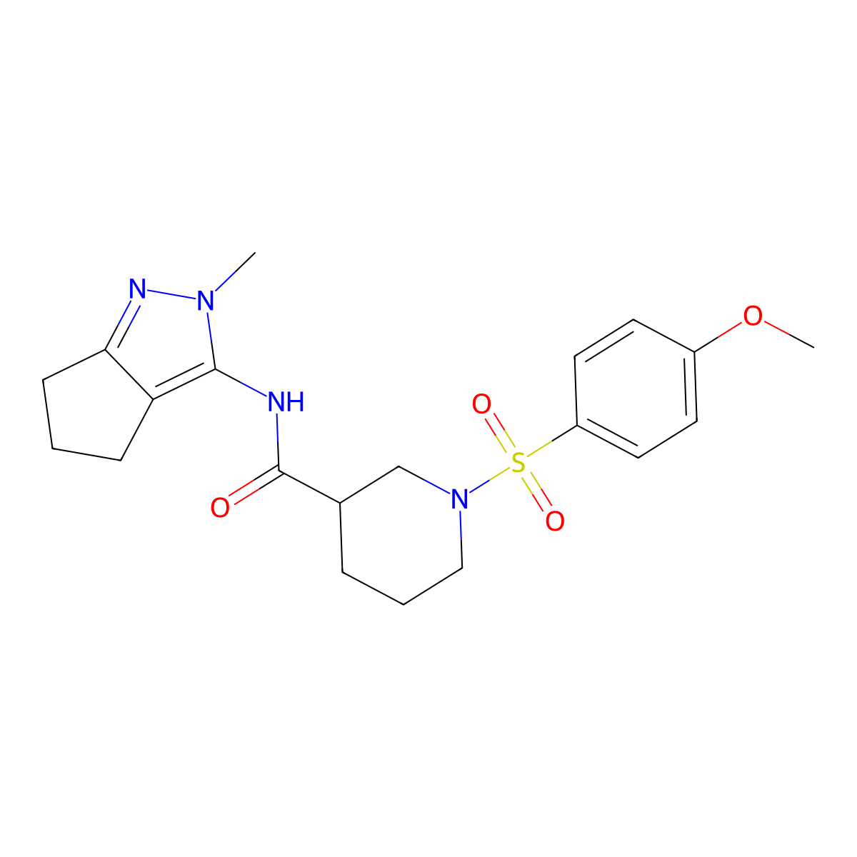 1-((4-methoxyphenyl)sulfonyl)-N-(2-methyl-2,4,5,6-tetrahydrocyclopenta[c]pyrazol-3-yl)piperidine-3-carboxamide molecular structure, CAS 1105251-99-7