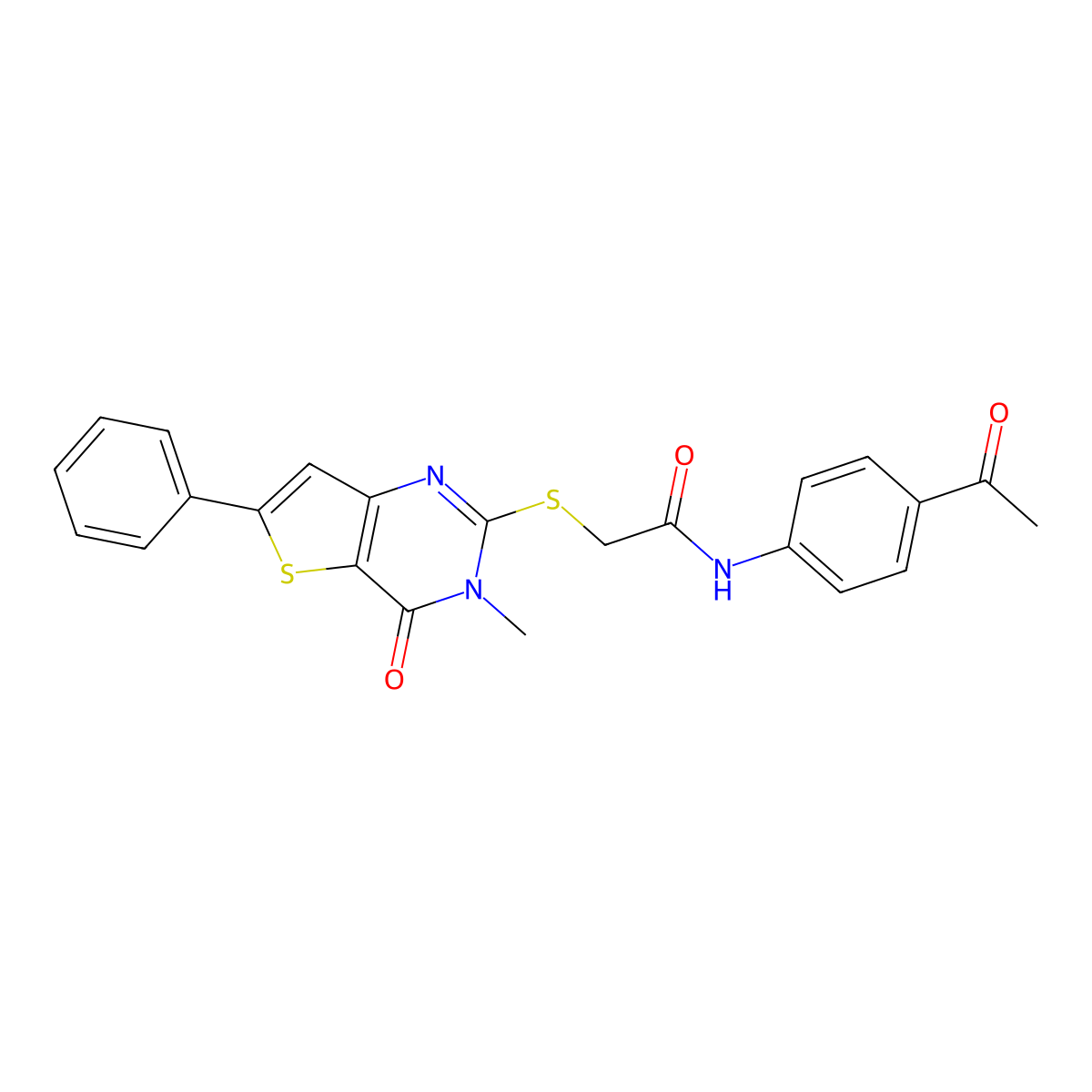 N-(4-acetylphenyl)-2-({3-methyl-4-oxo-6-phenyl-3H,4H-thieno[3,2-d]pyrimidin-2-yl}sulfanyl)acetamide molecular structure, CAS 1105252-01-4