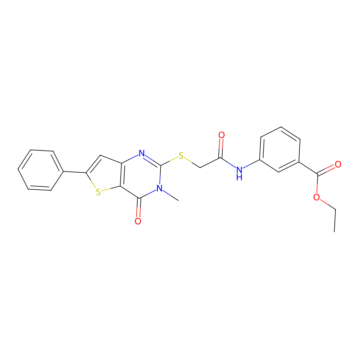 ethyl 3-[2-({3-methyl-4-oxo-6-phenyl-3H,4H-thieno[3,2-d]pyrimidin-2-yl}sulfanyl)acetamido]benzoate molecular structure, CAS 1105252-10-5