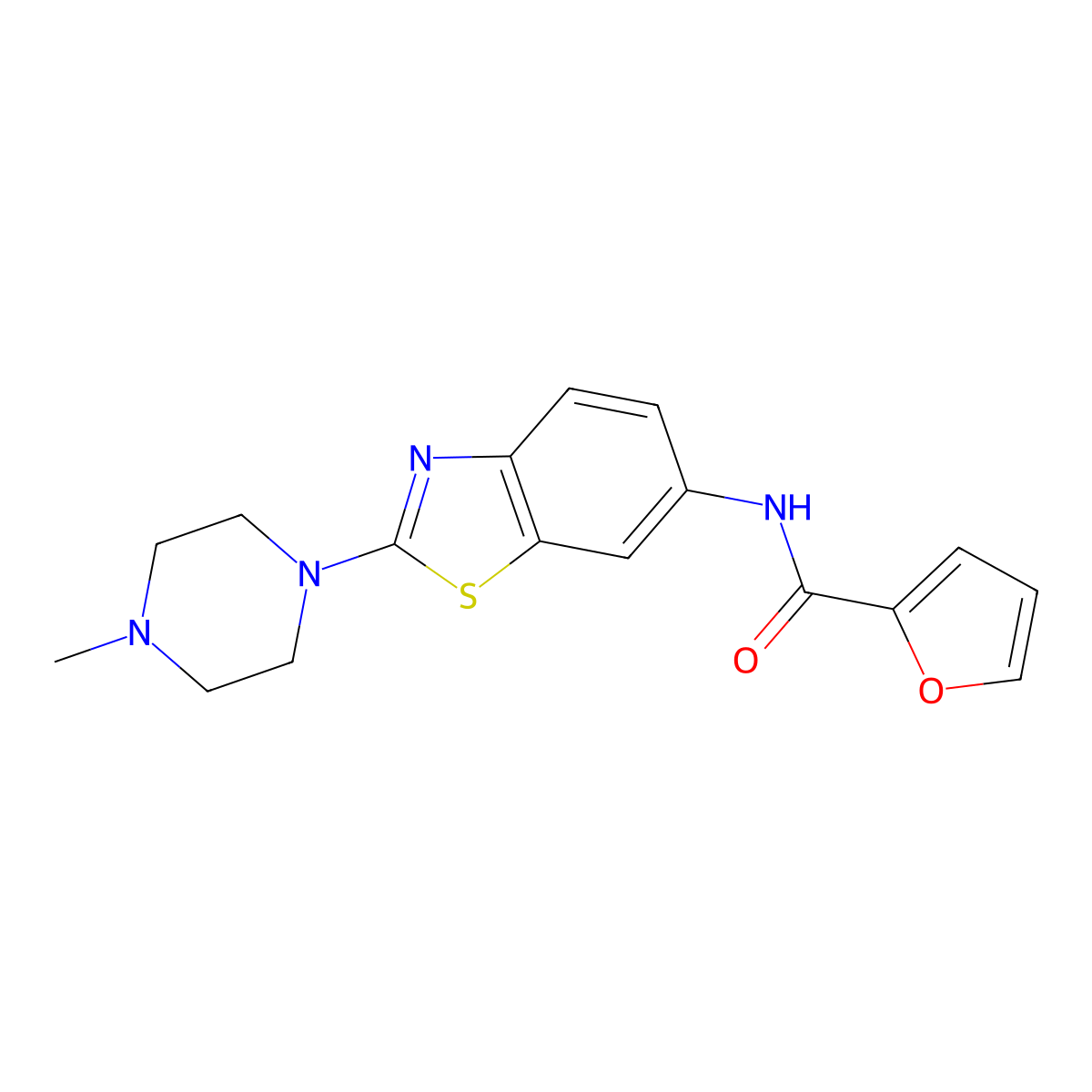 N-(2-(4-methylpiperazin-1-yl)benzo[d]thiazol-6-yl)furan-2-carboxamide molecular structure, CAS 1105252-11-6