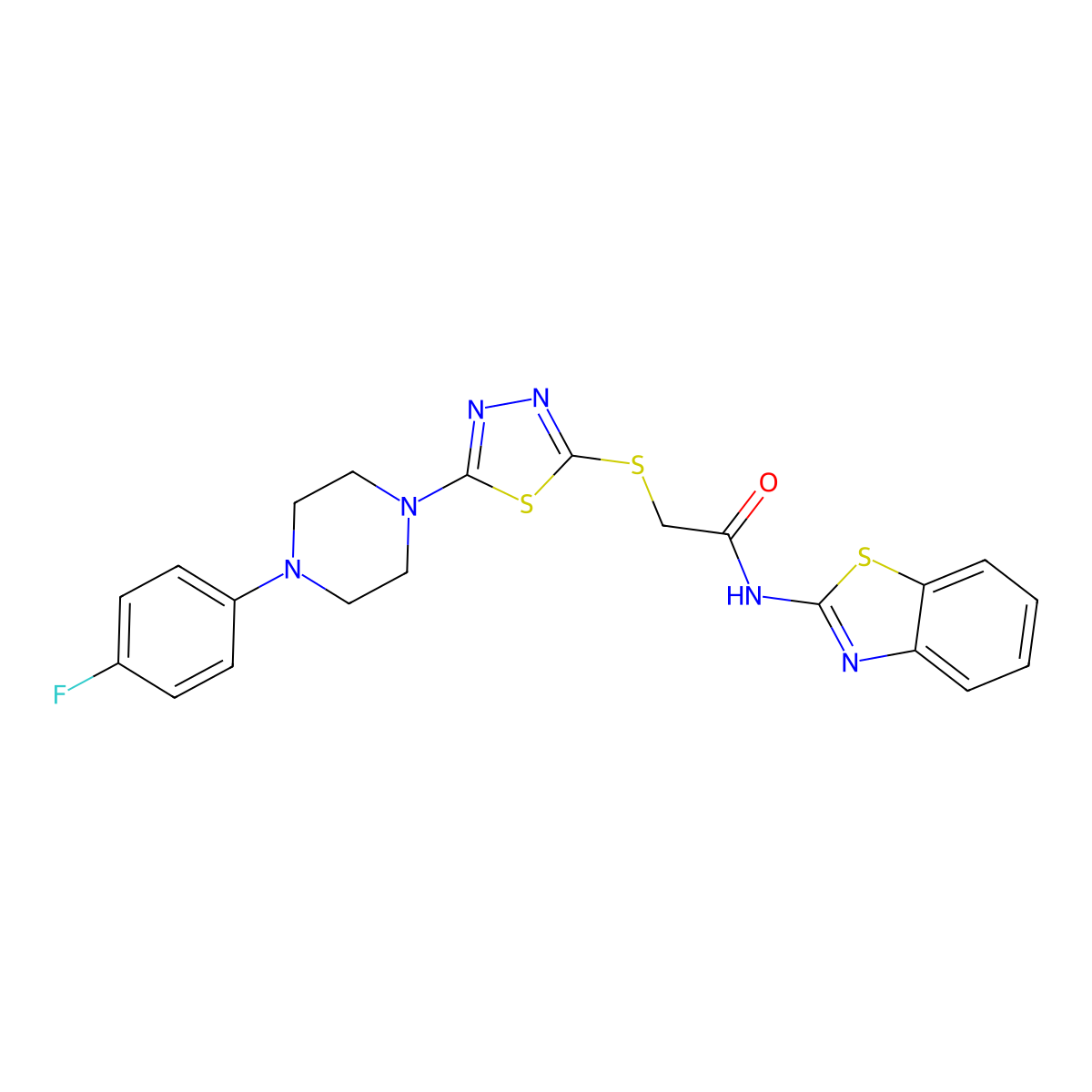 N-(benzo[d]thiazol-2-yl)-2-((5-(4-(4-fluorophenyl)piperazin-1-yl)-1,3,4-thiadiazol-2-yl)thio)acetamide molecular structure, CAS 1105252-12-7