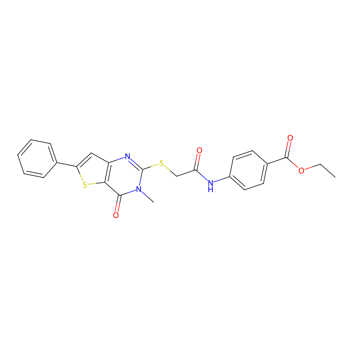ethyl 4-[2-({3-methyl-4-oxo-6-phenyl-3H,4H-thieno[3,2-d]pyrimidin-2-yl}sulfanyl)acetamido]benzoate molecular structure, CAS 1105252-13-8