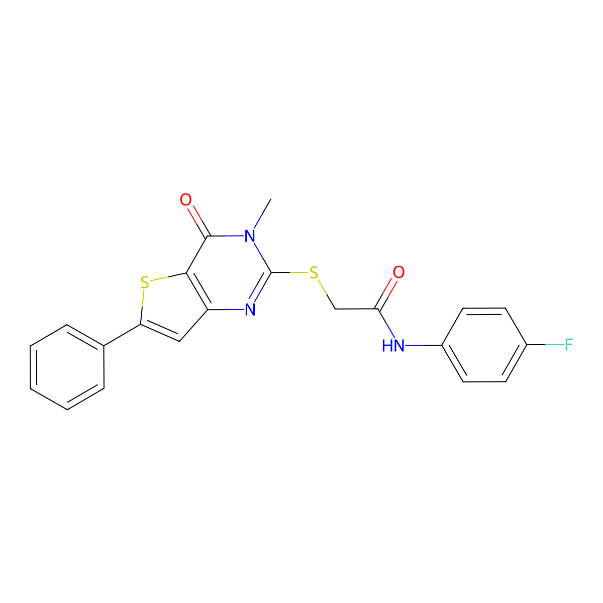 N-(4-fluorophenyl)-2-({3-methyl-4-oxo-6-phenyl-3H,4H-thieno[3,2-d]pyrimidin-2-yl}sulfanyl)acetamide molecular structure, CAS 1105252-17-2