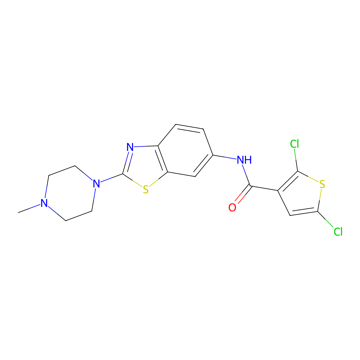 2,5-dichloro-N-(2-(4-methylpiperazin-1-yl)benzo[d]thiazol-6-yl)thiophene-3-carboxamide molecular structure, CAS 1105252-21-8