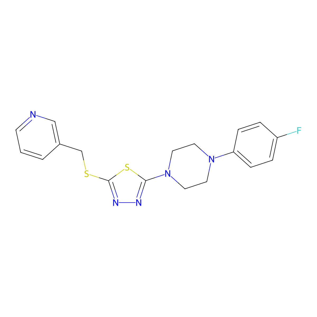 2-(4-(4-Fluorophenyl)piperazin-1-yl)-5-((pyridin-3-ylmethyl)thio)-1,3,4-thiadiazole molecular structure, CAS 1105252-22-9
