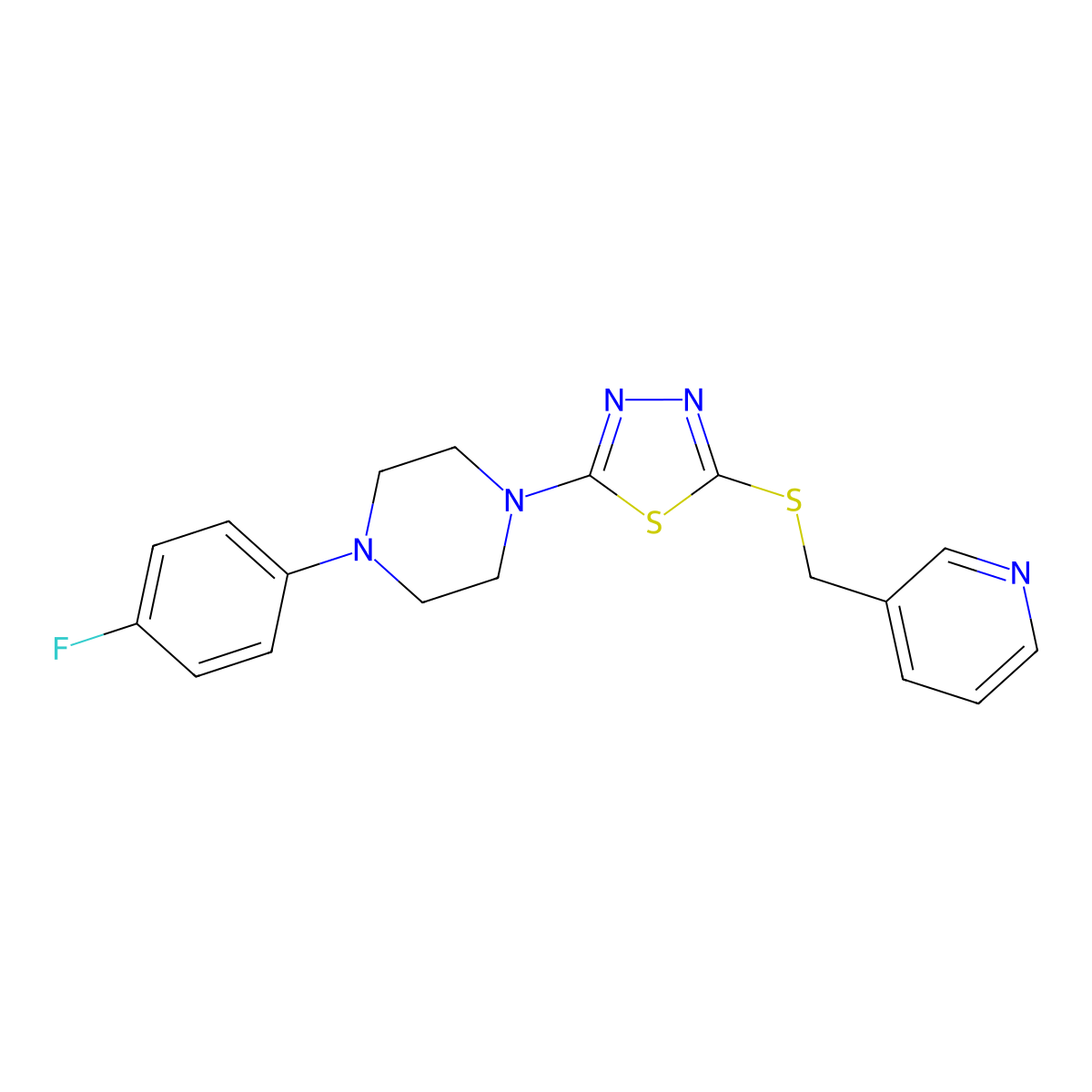2-(4-(4-Fluorophenyl)piperazin-1-yl)-5-((pyridin-3-ylmethyl)thio)-1,3,4-thiadiazole molecular structure, CAS 1105252-22-9
