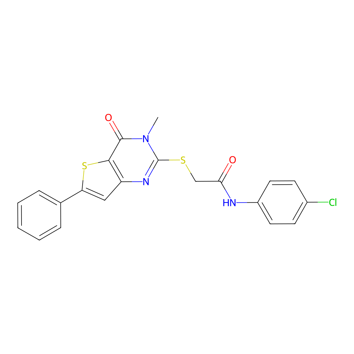 N-(4-chlorophenyl)-2-({3-methyl-4-oxo-6-phenyl-3H,4H-thieno[3,2-d]pyrimidin-2-yl}sulfanyl)acetamide molecular structure, CAS 1105252-23-0