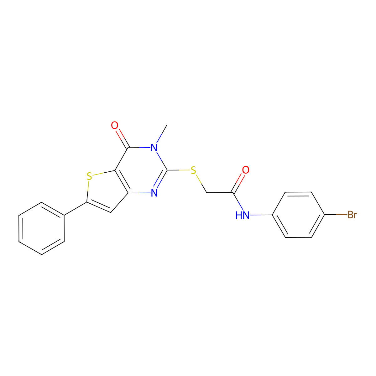 N-(4-bromophenyl)-2-({3-methyl-4-oxo-6-phenyl-3H,4H-thieno[3,2-d]pyrimidin-2-yl}sulfanyl)acetamide molecular structure, CAS 1105252-27-4