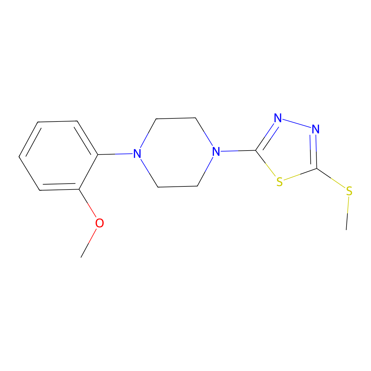 2-(4-(2-Methoxyphenyl)piperazin-1-yl)-5-(methylthio)-1,3,4-thiadiazole molecular structure, CAS 1105252-37-6