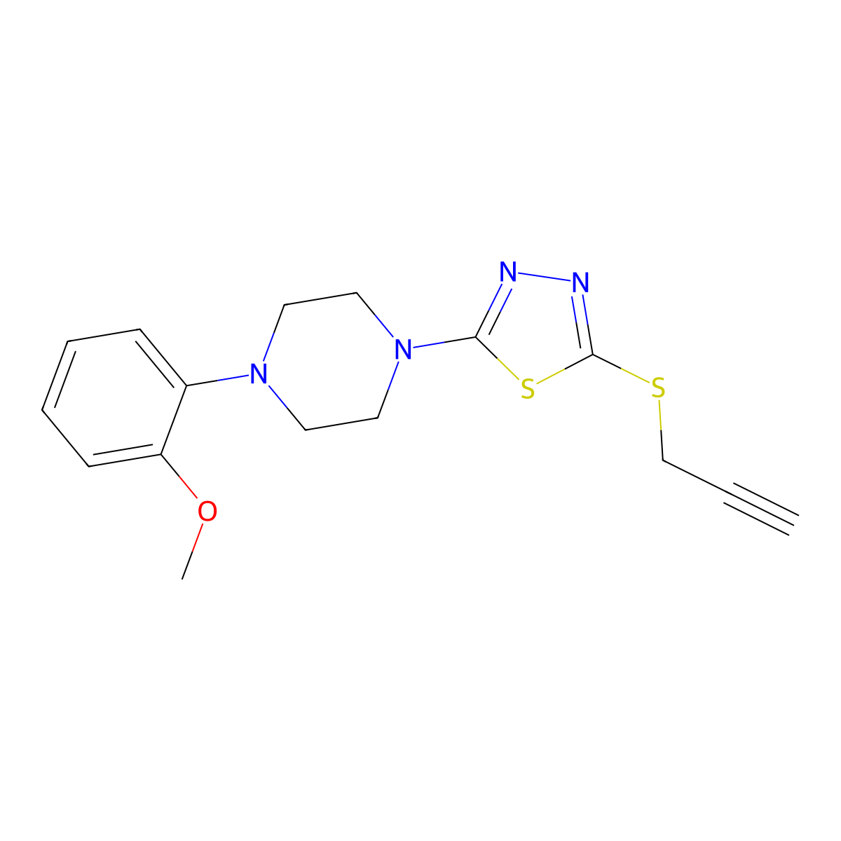 2-(4-(2-Methoxyphenyl)piperazin-1-yl)-5-(prop-2-yn-1-ylthio)-1,3,4-thiadiazole molecular structure, CAS 1105252-40-1