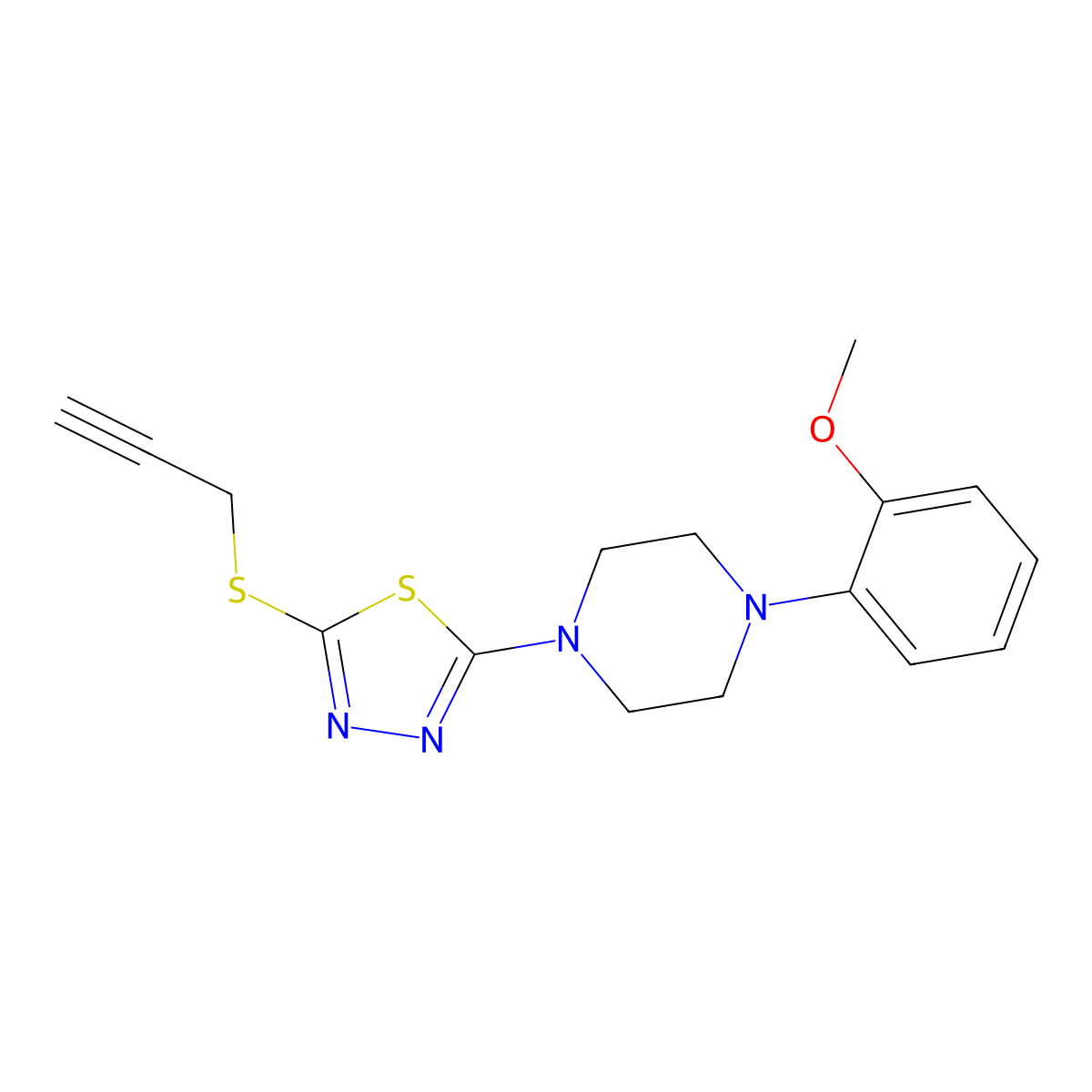 2-(4-(2-Methoxyphenyl)piperazin-1-yl)-5-(prop-2-yn-1-ylthio)-1,3,4-thiadiazole molecular structure, CAS 1105252-40-1