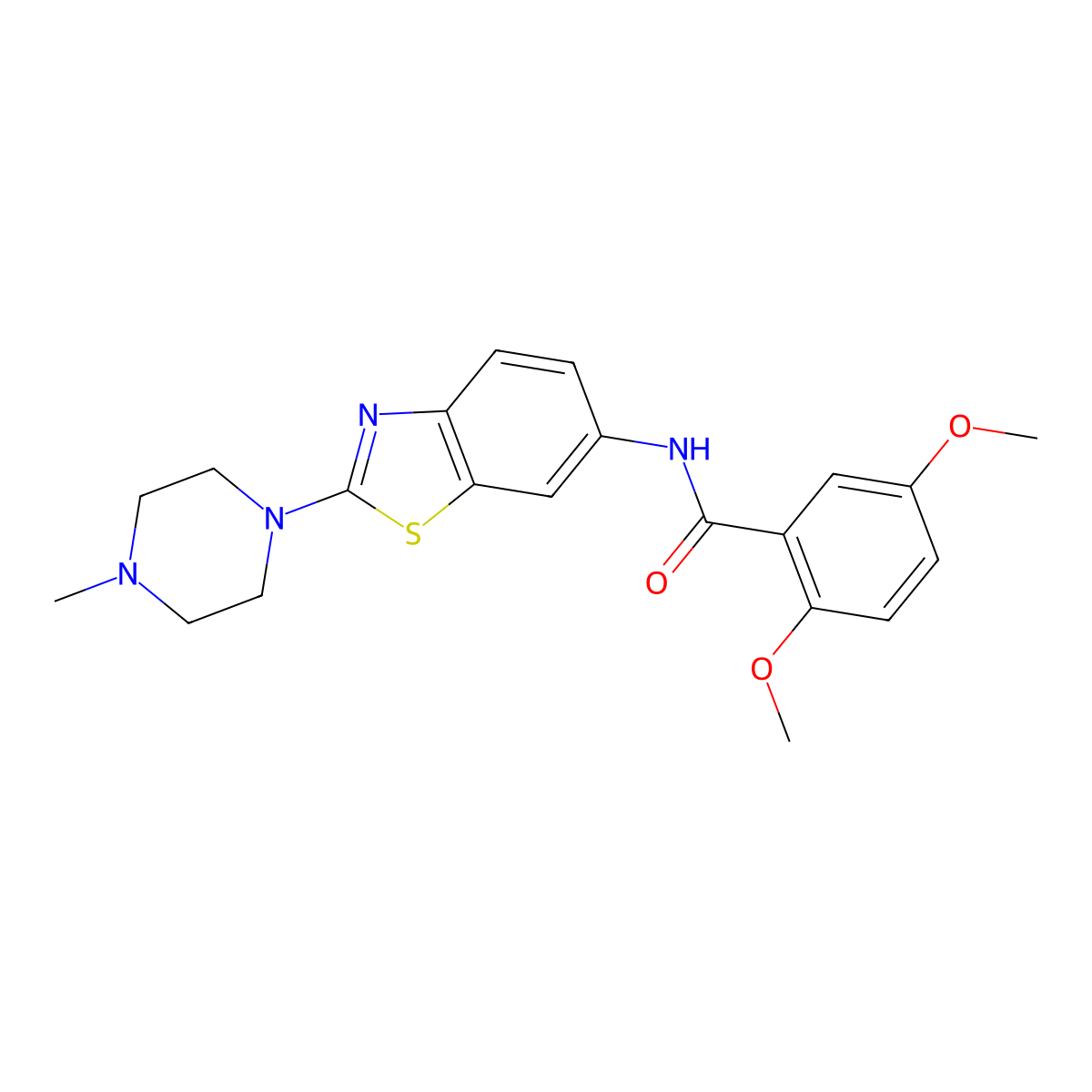 2,5-dimethoxy-N-(2-(4-methylpiperazin-1-yl)benzo[d]thiazol-6-yl)benzamide molecular structure, CAS 1105252-41-2