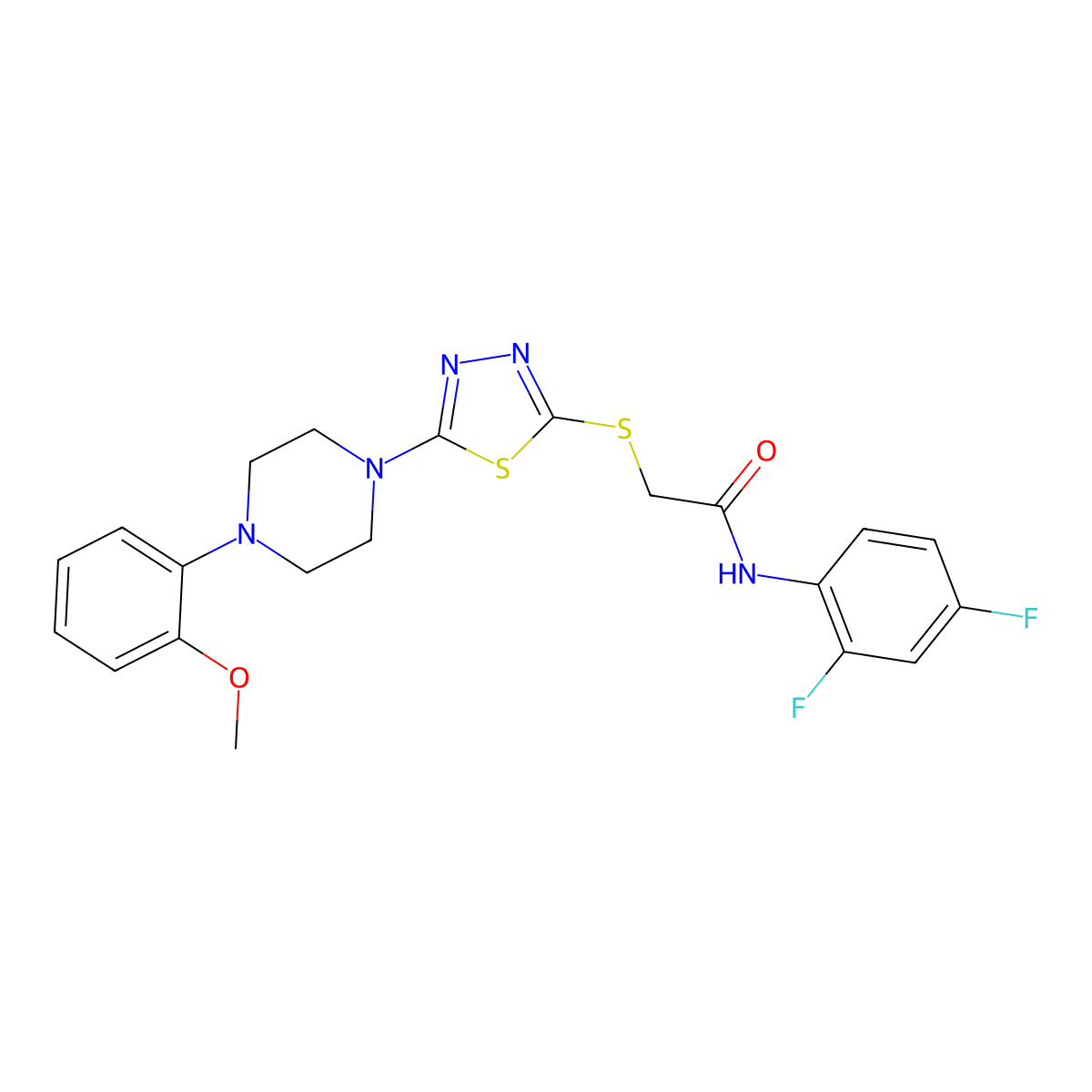 N-(2,4-difluorophenyl)-2-((5-(4-(2-methoxyphenyl)piperazin-1-yl)-1,3,4-thiadiazol-2-yl)thio)acetamide molecular structure, CAS 1105252-46-7
