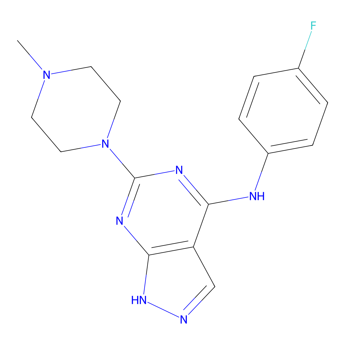 N-(4-fluorophenyl)-6-(4-methylpiperazin-1-yl)-1H-pyrazolo[3,4-d]pyrimidin-4-amine molecular structure, CAS 1105252-51-4