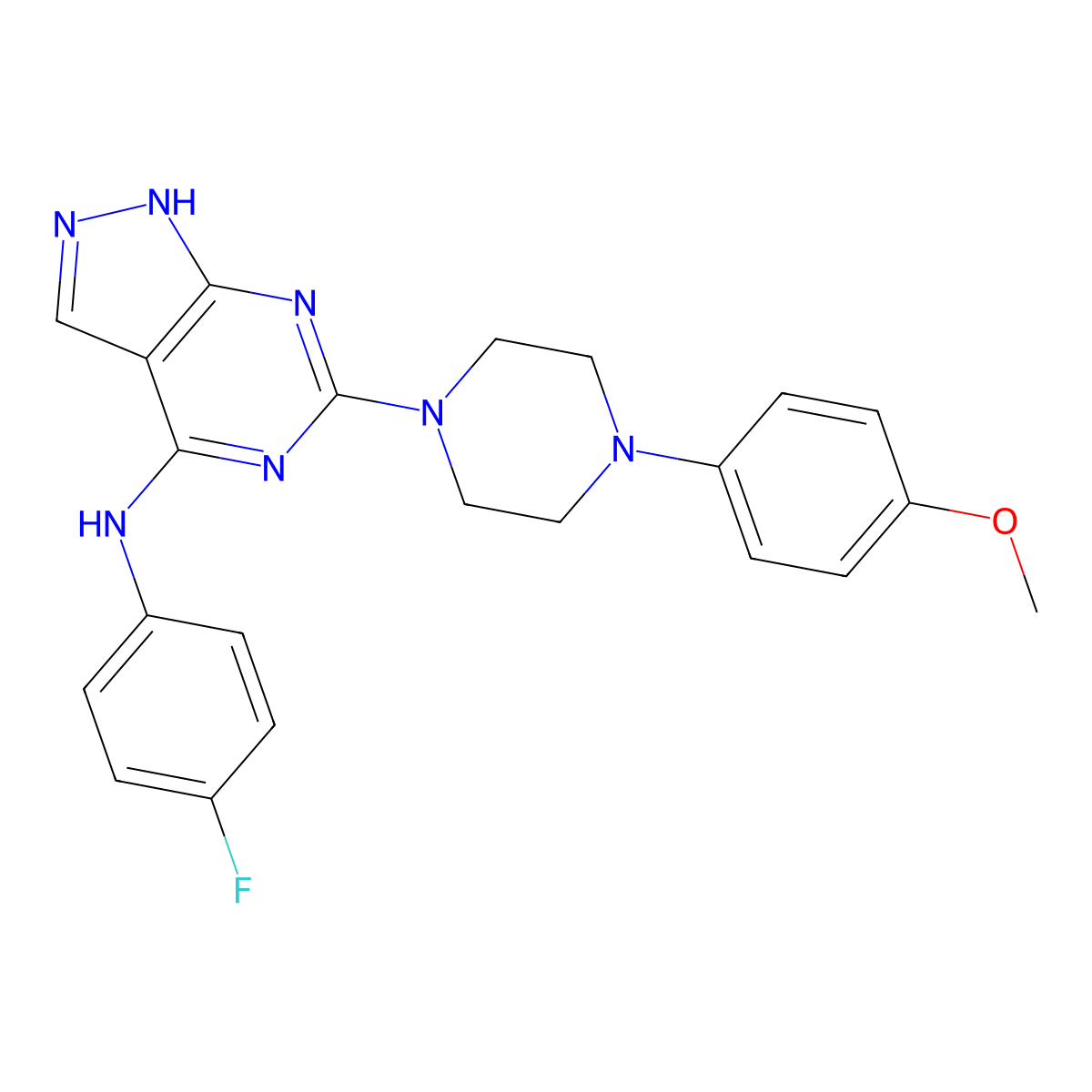 N-(4-fluorophenyl)-6-[4-(4-methoxyphenyl)piperazin-1-yl]-1H-pyrazolo[3,4-d]pyrimidin-4-amine molecular structure, CAS 1105252-54-7