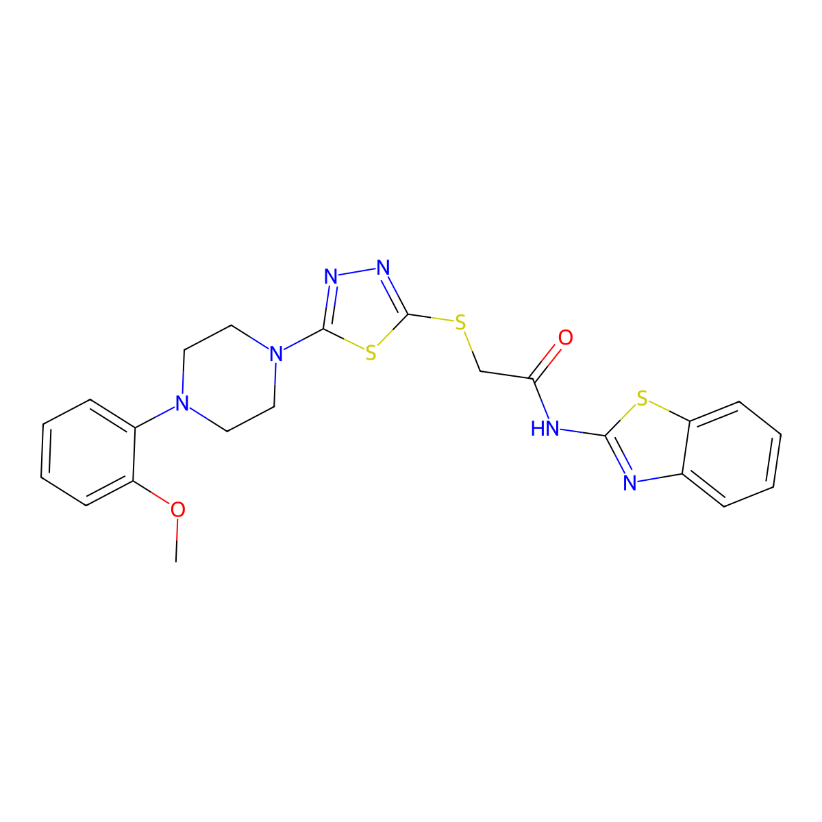 N-(benzo[d]thiazol-2-yl)-2-((5-(4-(2-methoxyphenyl)piperazin-1-yl)-1,3,4-thiadiazol-2-yl)thio)acetamide molecular structure, CAS 1105252-57-0