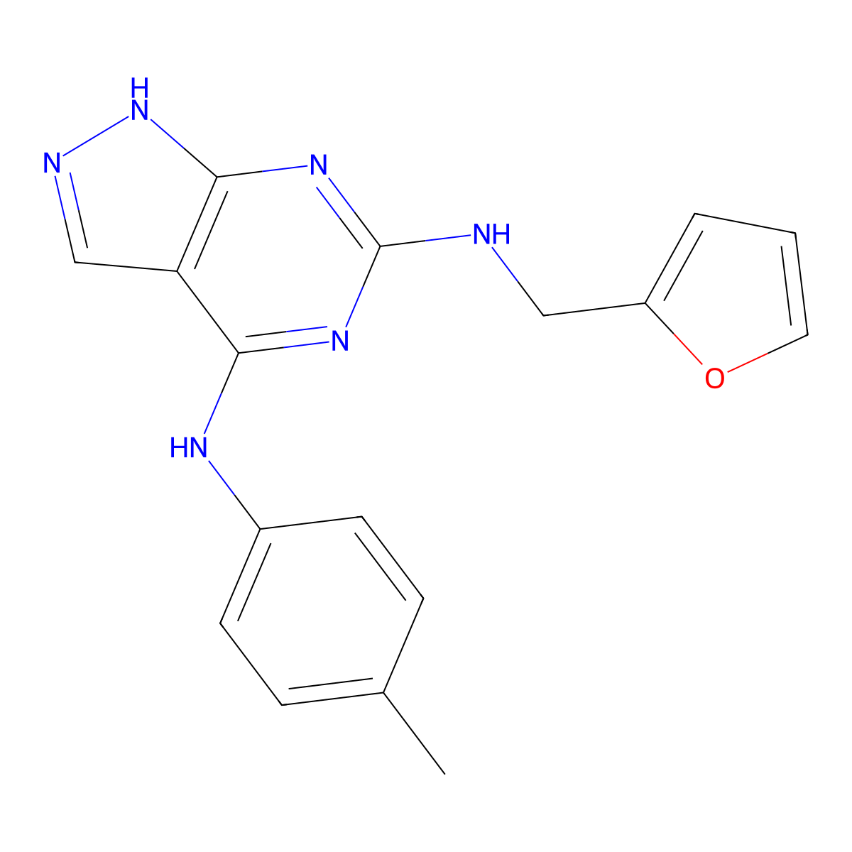 N6-(furan-2-ylmethyl)-N4-(p-tolyl)-1H-pyrazolo[3,4-d]pyrimidine-4,6-diamine molecular structure, CAS 1105252-58-1