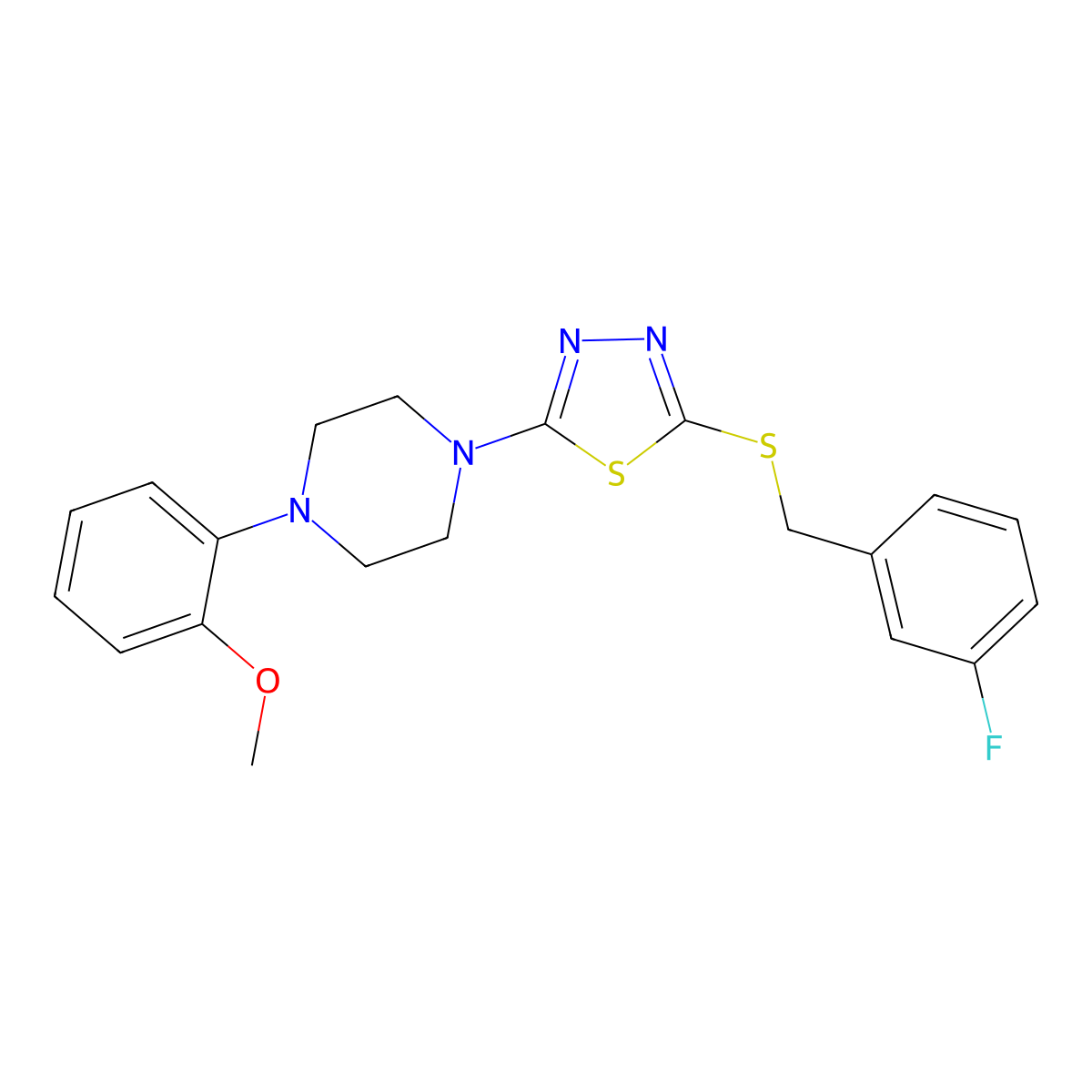 2-((3-Fluorobenzyl)thio)-5-(4-(2-methoxyphenyl)piperazin-1-yl)-1,3,4-thiadiazole molecular structure, CAS 1105252-64-9