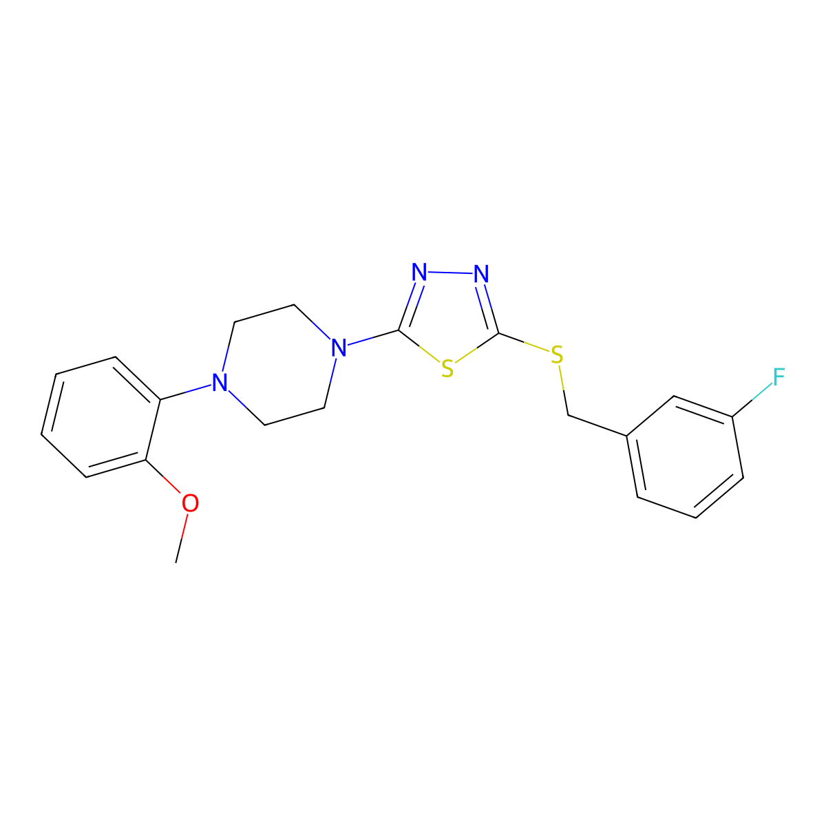 2-((3-Fluorobenzyl)thio)-5-(4-(2-methoxyphenyl)piperazin-1-yl)-1,3,4-thiadiazole molecular structure, CAS 1105252-64-9