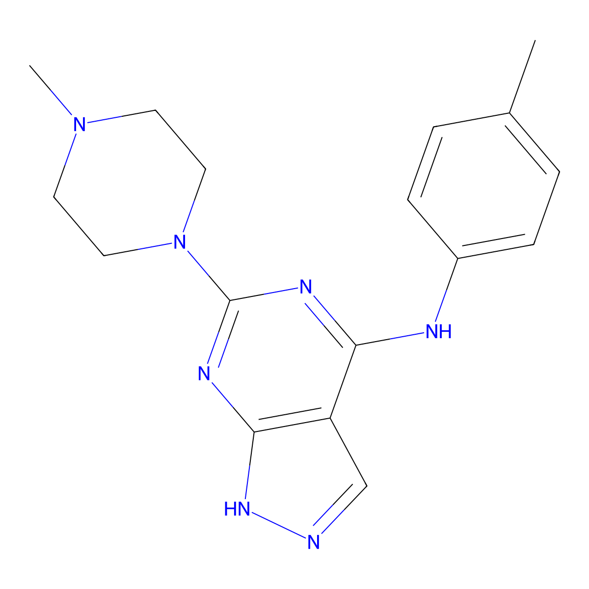 N-(4-methylphenyl)-6-(4-methylpiperazin-1-yl)-1H-pyrazolo[3,4-d]pyrimidin-4-amine molecular structure, CAS 1105252-67-2