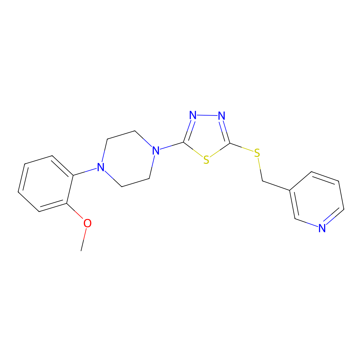 2-(4-(2-Methoxyphenyl)piperazin-1-yl)-5-((pyridin-3-ylmethyl)thio)-1,3,4-thiadiazole molecular structure, CAS 1105252-69-4