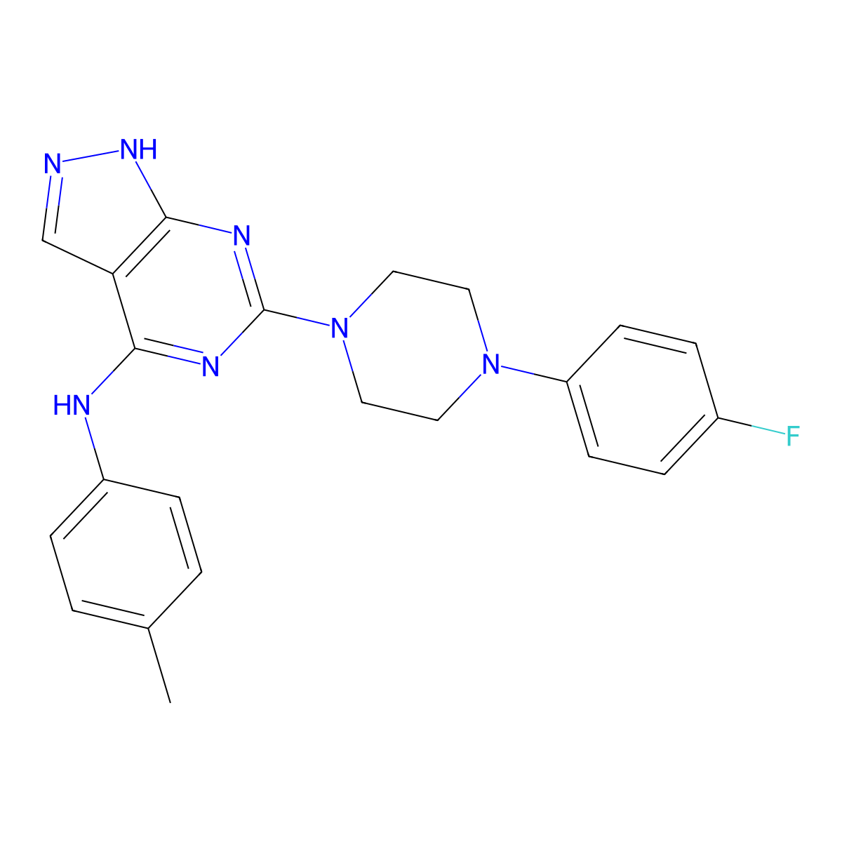 6-[4-(4-fluorophenyl)piperazin-1-yl]-N-(4-methylphenyl)-1H-pyrazolo[3,4-d]pyrimidin-4-amine molecular structure, CAS 1105252-70-7