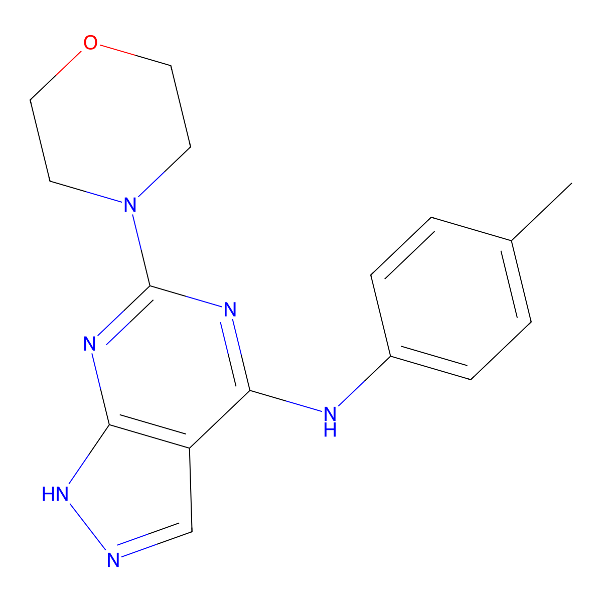 6-morpholino-N-(p-tolyl)-1H-pyrazolo[3,4-d]pyrimidin-4-amine molecular structure, CAS 1105252-73-0