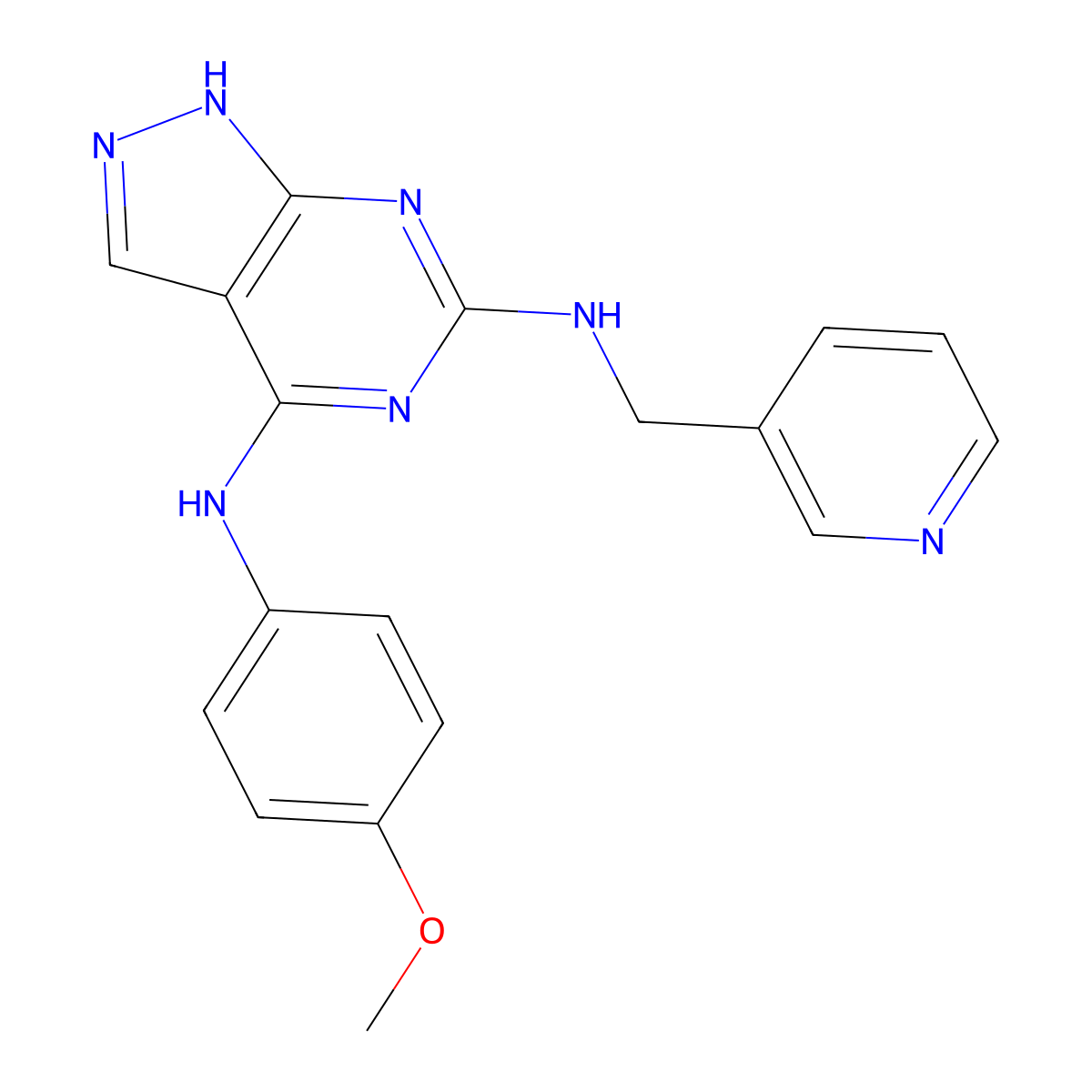 N4-(4-methoxyphenyl)-N6-(pyridin-3-ylmethyl)-1H-pyrazolo[3,4-d]pyrimidine-4,6-diamine molecular structure, CAS 1105252-79-6