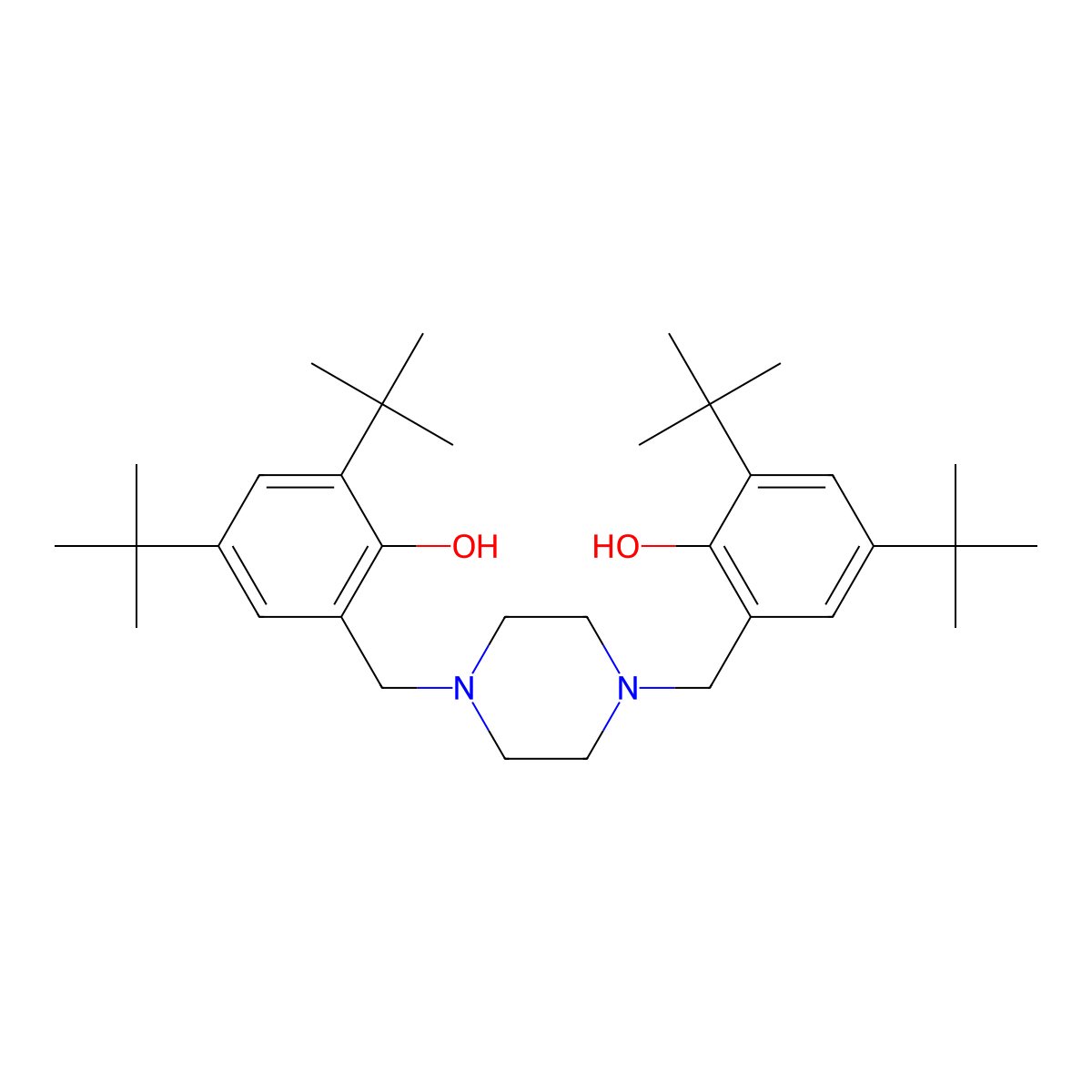 2,4-Di-tert-butyl-6-((4-((3,5-di-tert-butyl-2-hydroxyphenyl)methyl)piperazin-1-yl)methyl)phenol molecular structure, CAS 110546-20-8