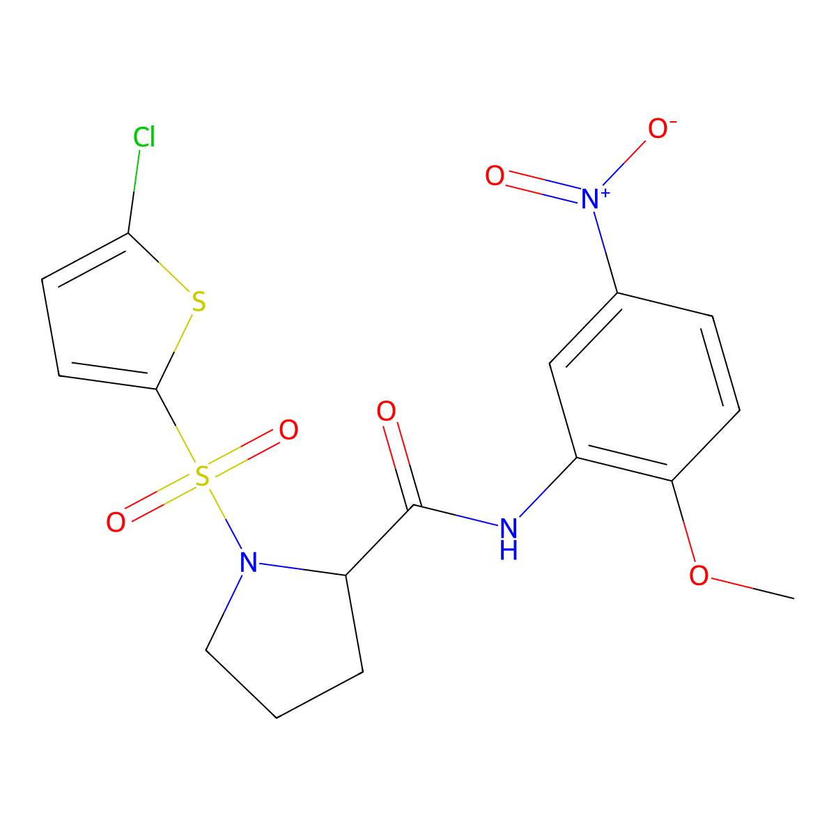 1-((5-chlorothiophen-2-yl)sulfonyl)-N-(2-methoxy-5-nitrophenyl)pyrrolidine-2-carboxamide molecular structure, CAS 1105547-90-7