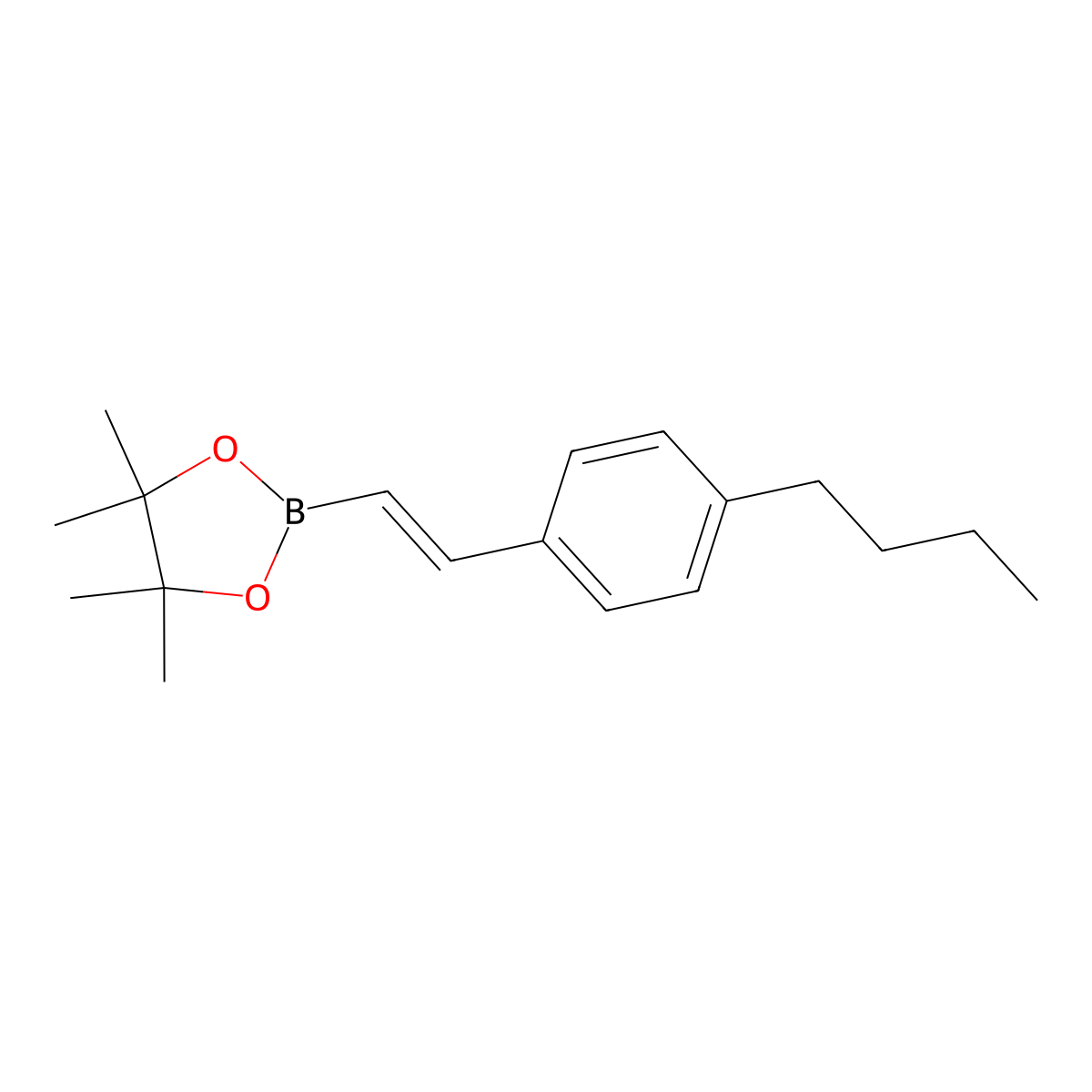 (E)-2-(4-Butylstyryl)-4,4,5,5-tetramethyl-1,3,2-dioxaborolane molecular structure, CAS 1105558-10-8