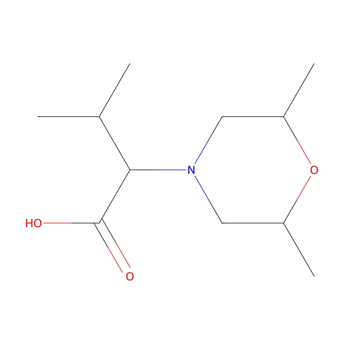 2-(2,6-Dimethylmorpholin-4-yl)-3-methyl-butanoic acid molecular structure, CAS 1105618-37-8