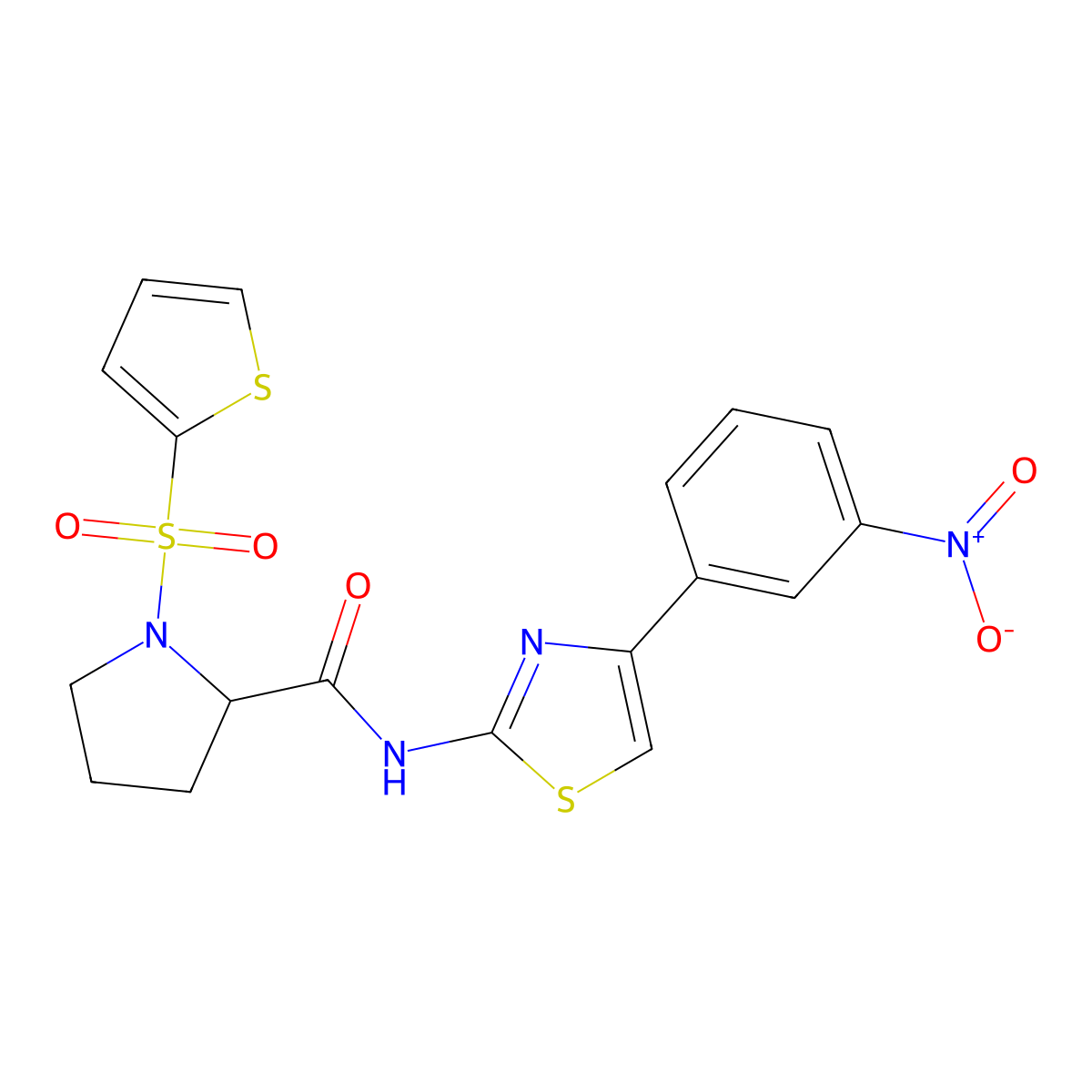 N-(4-(3-nitrophenyl)thiazol-2-yl)-1-(thiophen-2-ylsulfonyl)pyrrolidine-2-carboxamide molecular structure, CAS 1105638-64-9