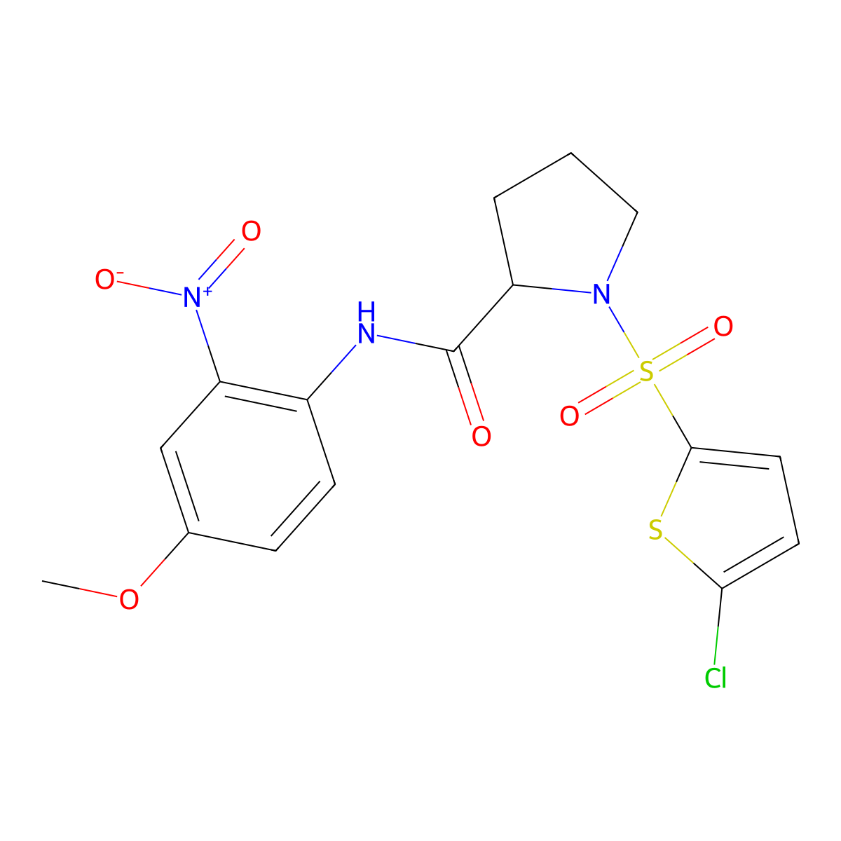 1-((5-chlorothiophen-2-yl)sulfonyl)-N-(4-methoxy-2-nitrophenyl)pyrrolidine-2-carboxamide molecular structure, CAS 1105638-89-8