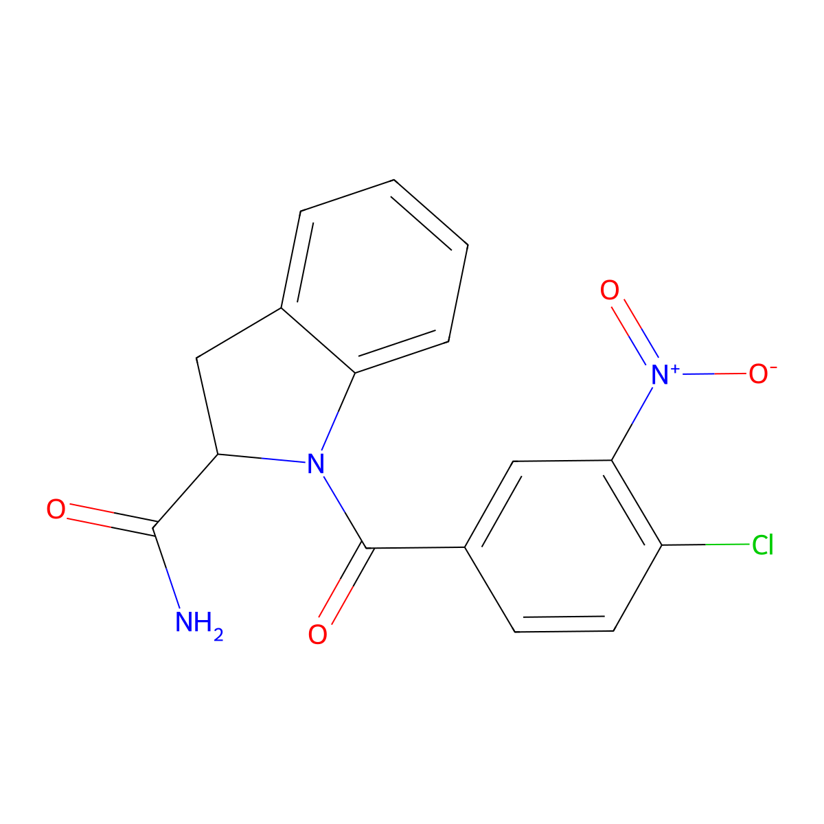 1-(4-Chloro-3-nitrobenzoyl)indoline-2-carboxamide molecular structure, CAS 1105639-07-3