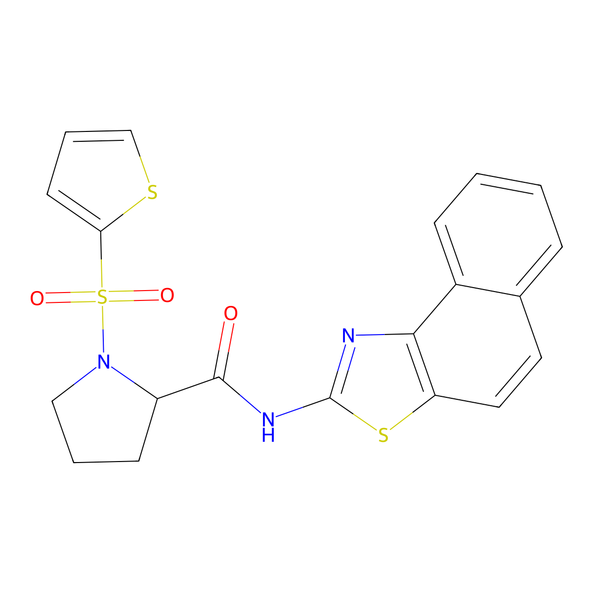N-(naphtho[1,2-d]thiazol-2-yl)-1-(thiophen-2-ylsulfonyl)pyrrolidine-2-carboxamide molecular structure, CAS 1105642-05-4