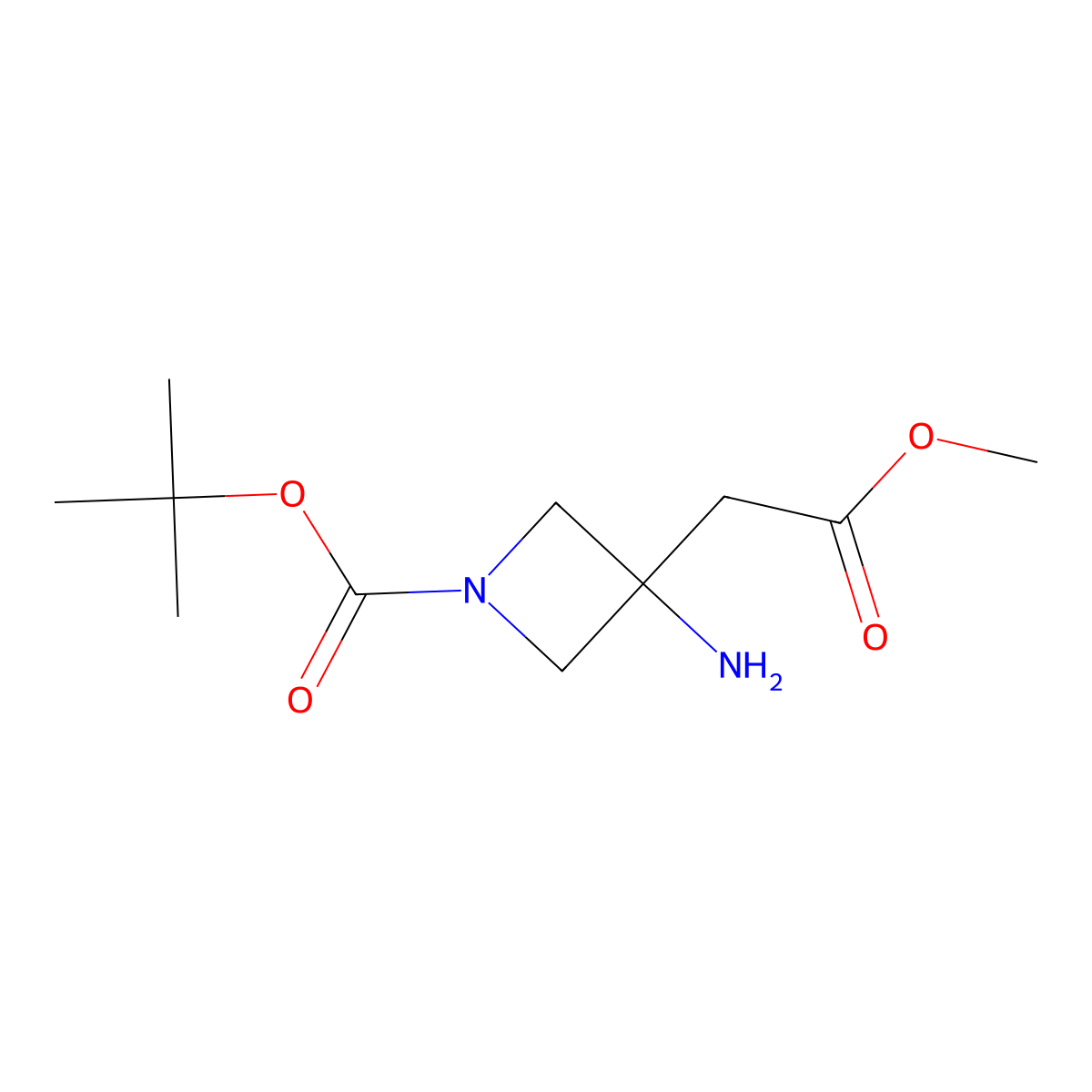 Tert-butyl 3-amino-3-(2-methoxy-2-oxoethyl)azetidine-1-carboxylate molecular structure, CAS 1105662-89-2