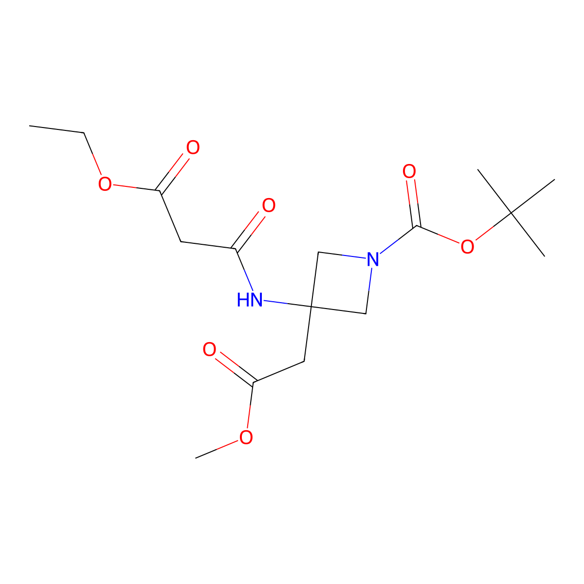 Tert-butyl 3-(3-ethoxy-3-oxopropanamido)-3-(2-methoxy-2-oxoethyl)azetidine-1-carboxylate molecular structure, CAS 1105662-91-6