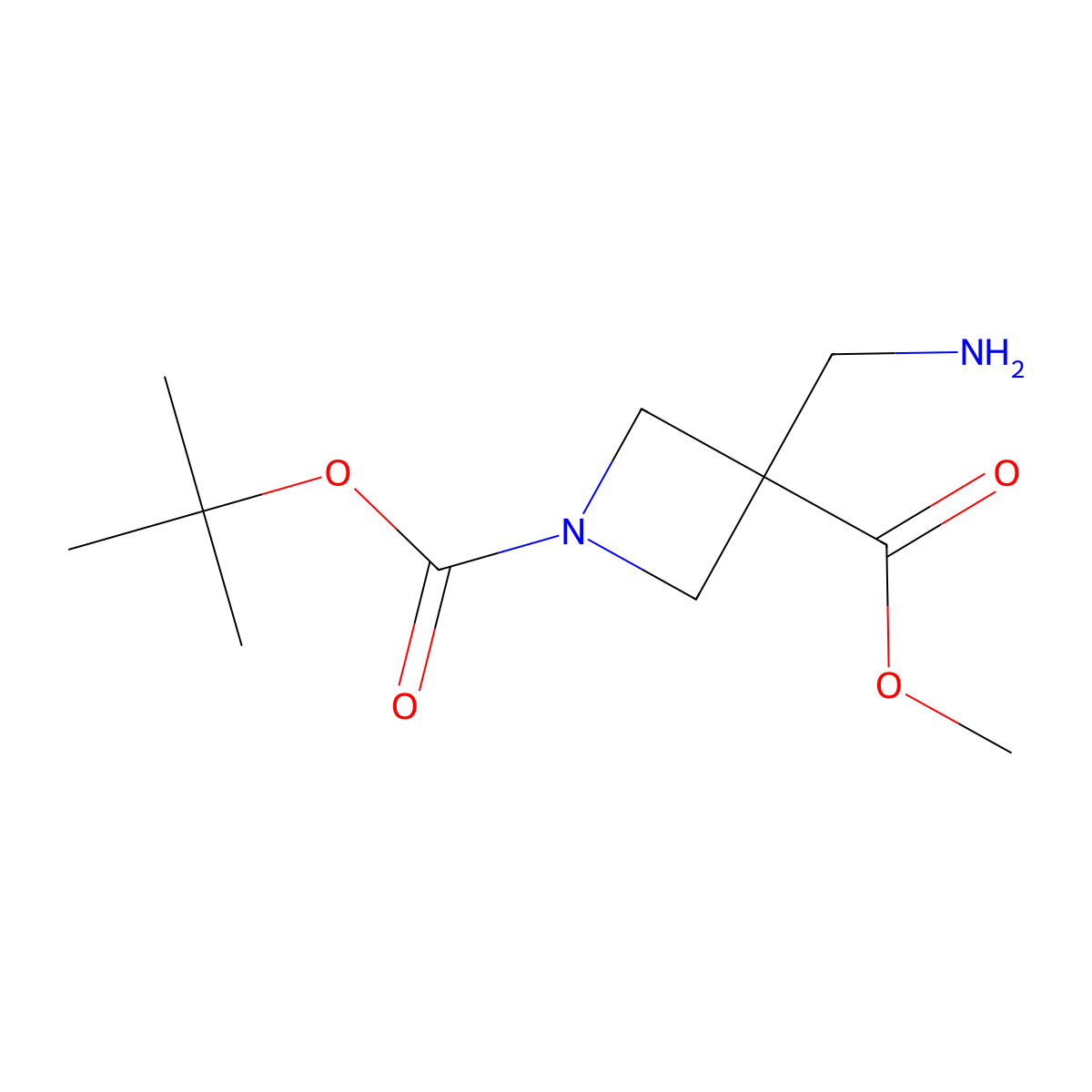 1-Tert-butyl 3-methyl 3-(aminomethyl)azetidine-1,3-dicarboxylate molecular structure, CAS 1105663-98-6