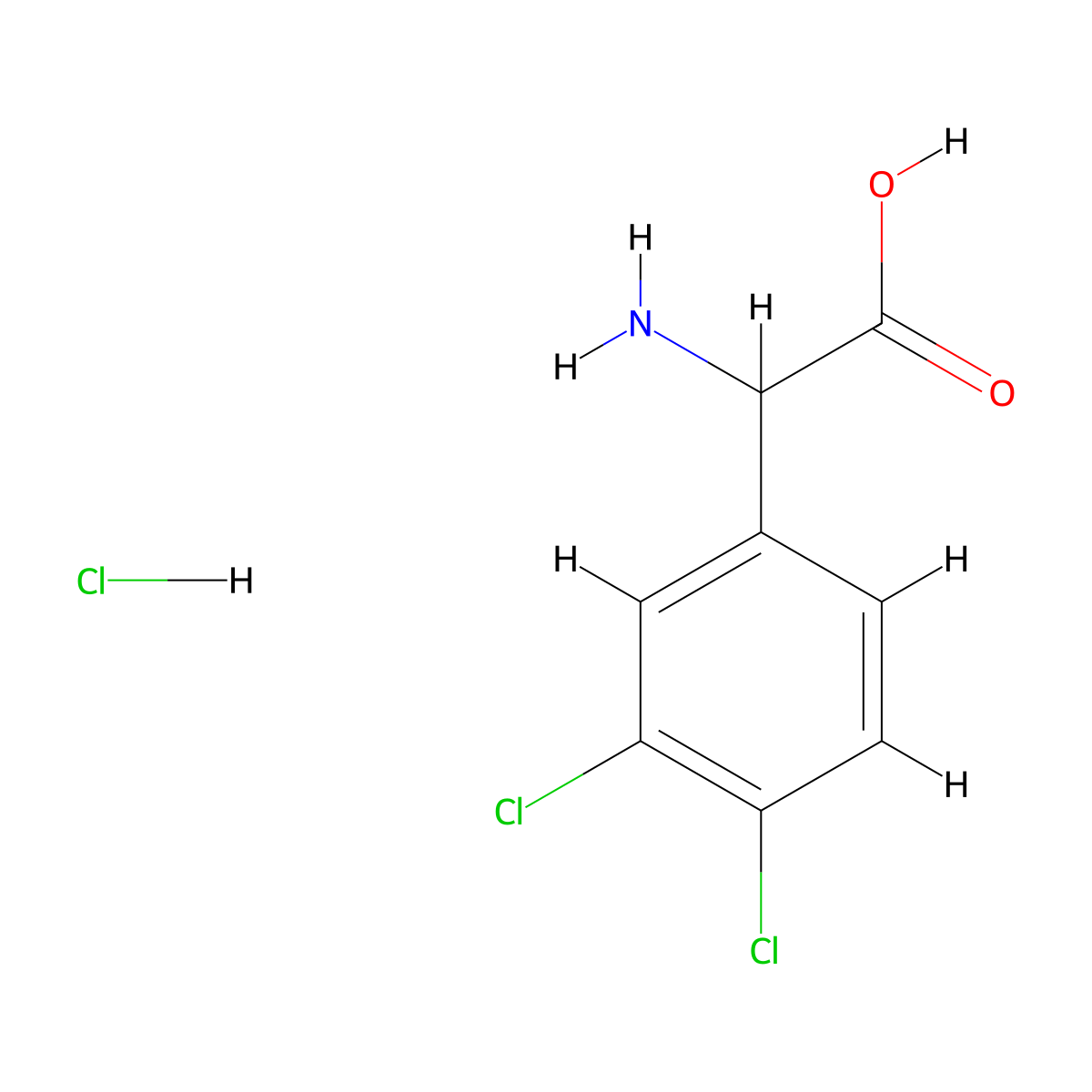 2-Amino-2-(3,4-dichlorophenyl)acetic acid hydrochloride molecular structure, CAS 1105679-25-1