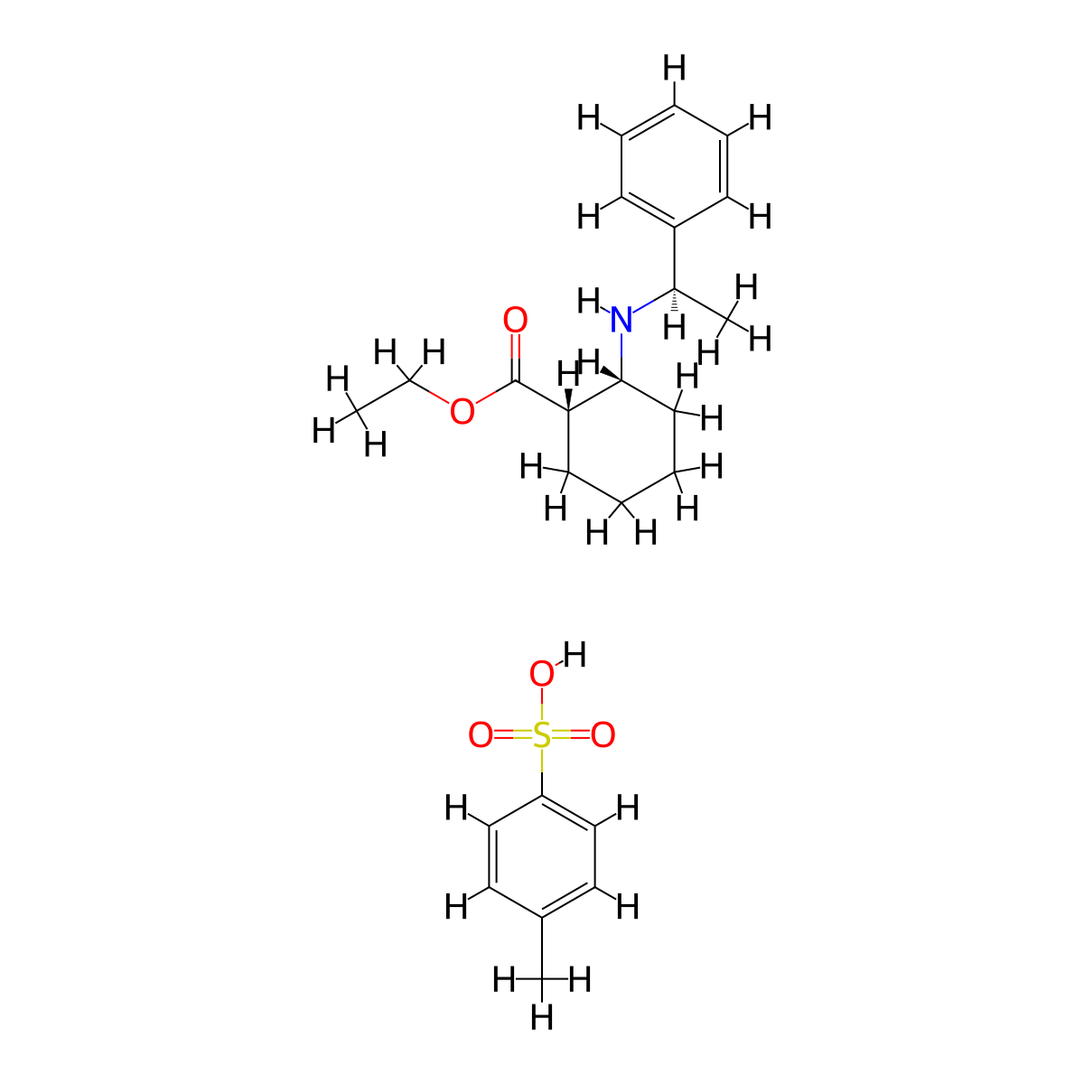 (1S,2R)-Ethyl 2-(((R)-1-phenylethyl)amino)cyclohexanecarboxylate 4-methylbenzenesulfonate molecular structure, CAS 1105703-25-0
