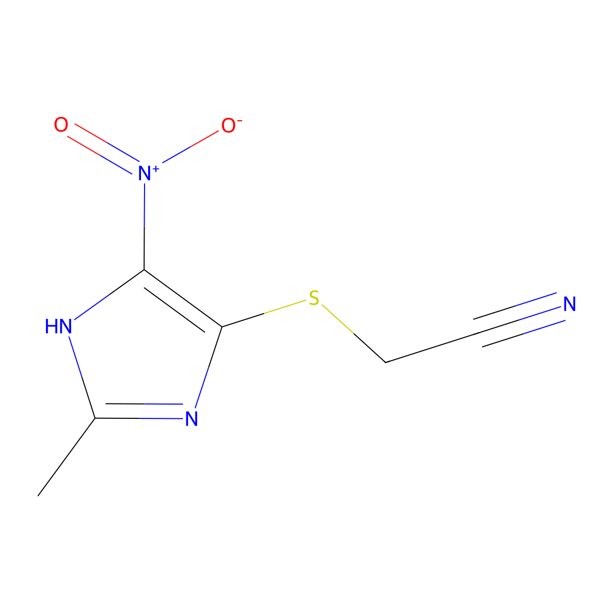 Acetonitrile, ((2-methyl-5-nitro-1H-imidazol-4-yl)thio)- molecular structure, CAS 110579-00-5