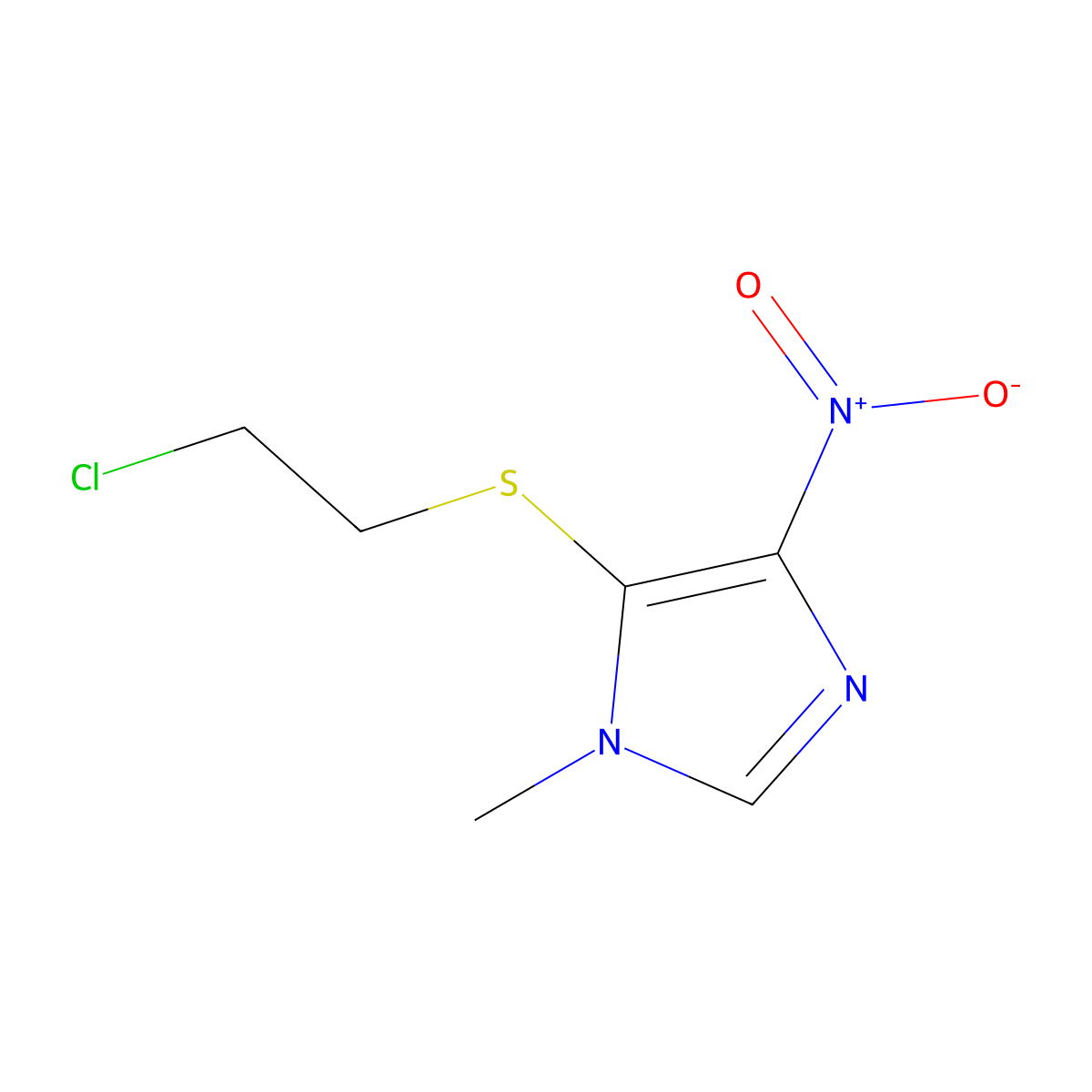 1H-Imidazole, 5-((2-chloroethyl)thio)-1-methyl-4-nitro- molecular structure, CAS 110579-12-9