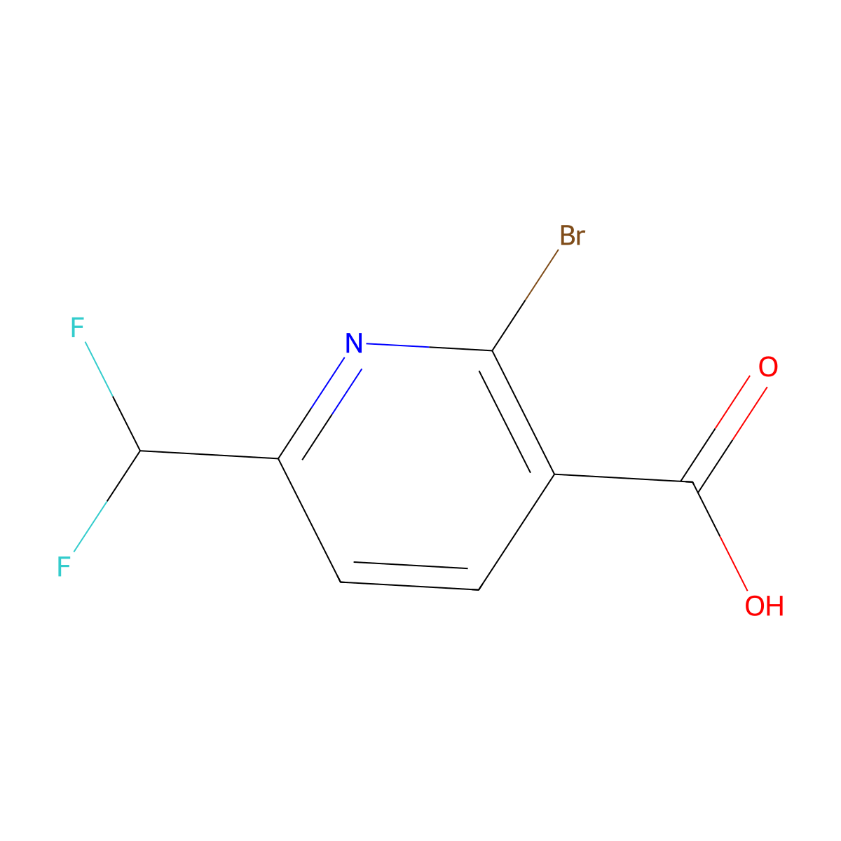 2-Bromo-6-(difluoromethyl)pyridine-3-carboxylic acid molecular structure, CAS 1105985-14-5